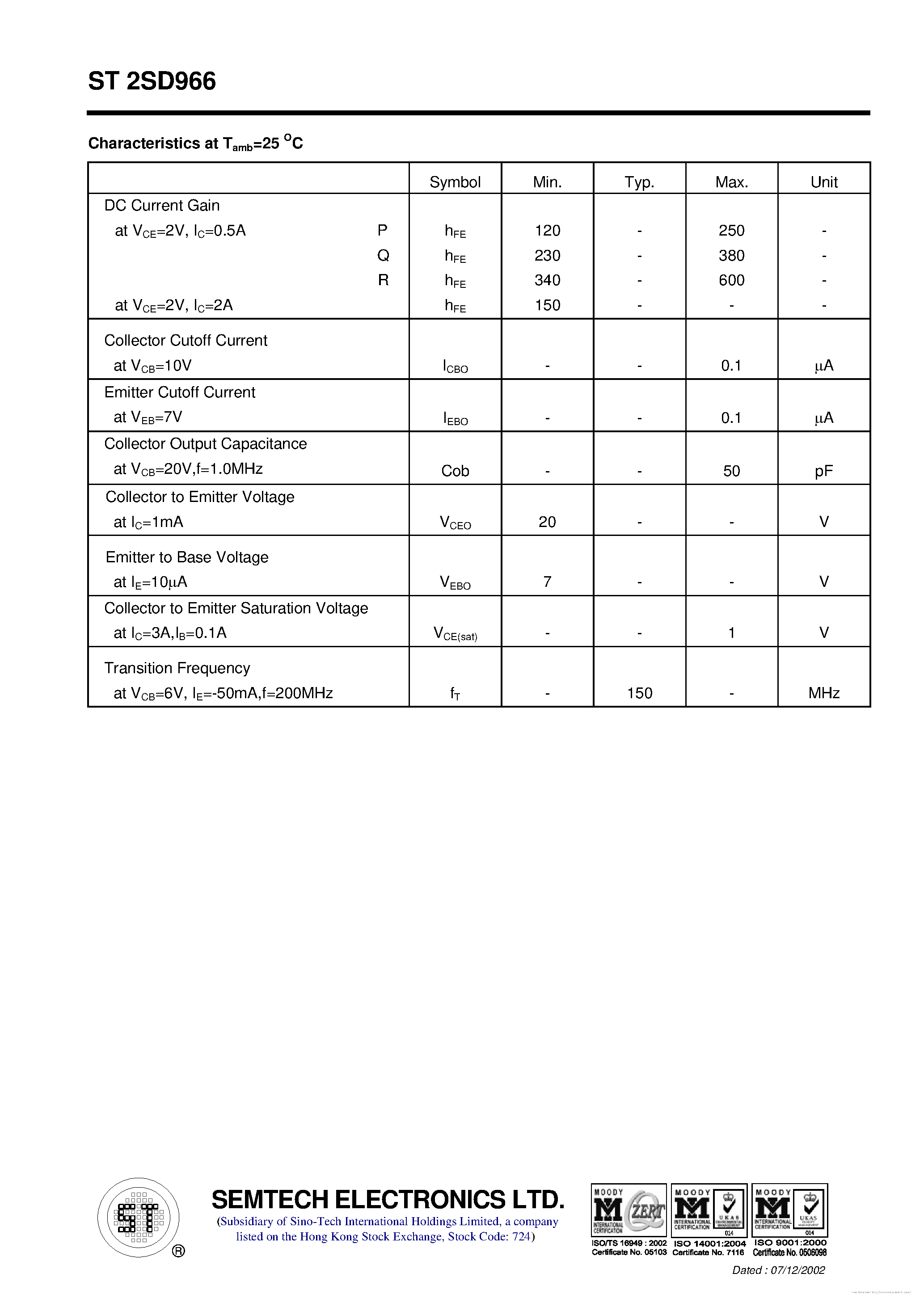 Datasheet ST2SD966 - page 2