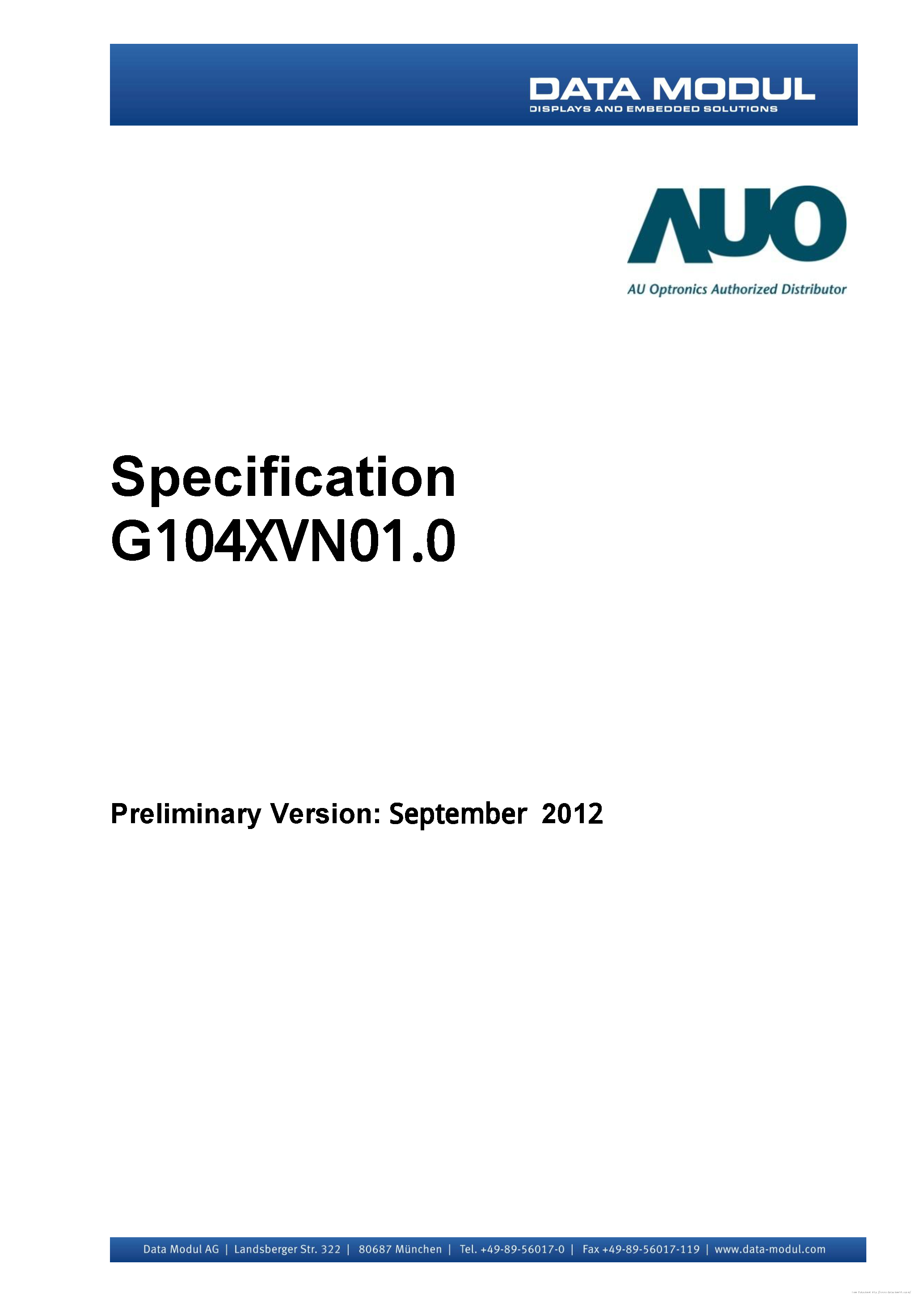 Datasheet G104XVN01.0 page 1 Datasheet G104XVN01.0 - page 1