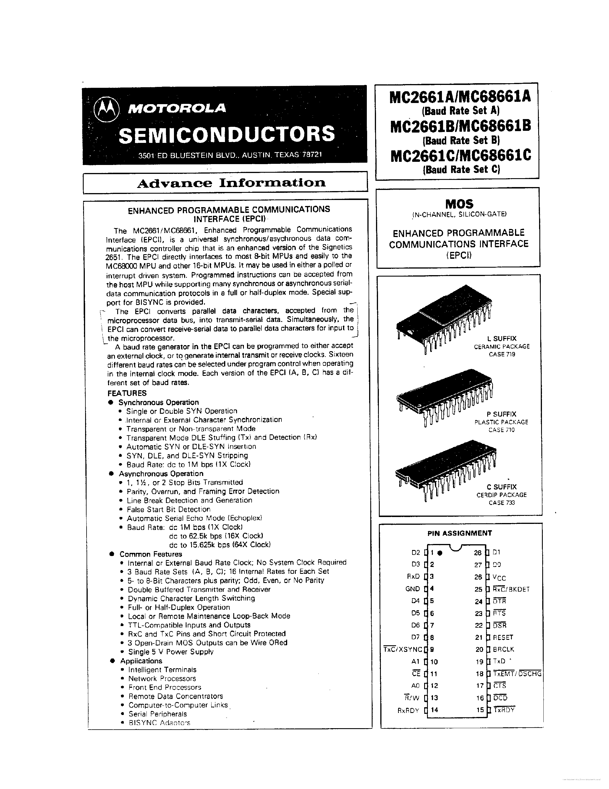 Datasheet MC68661A page 1 Datasheet MC68661A - page 1