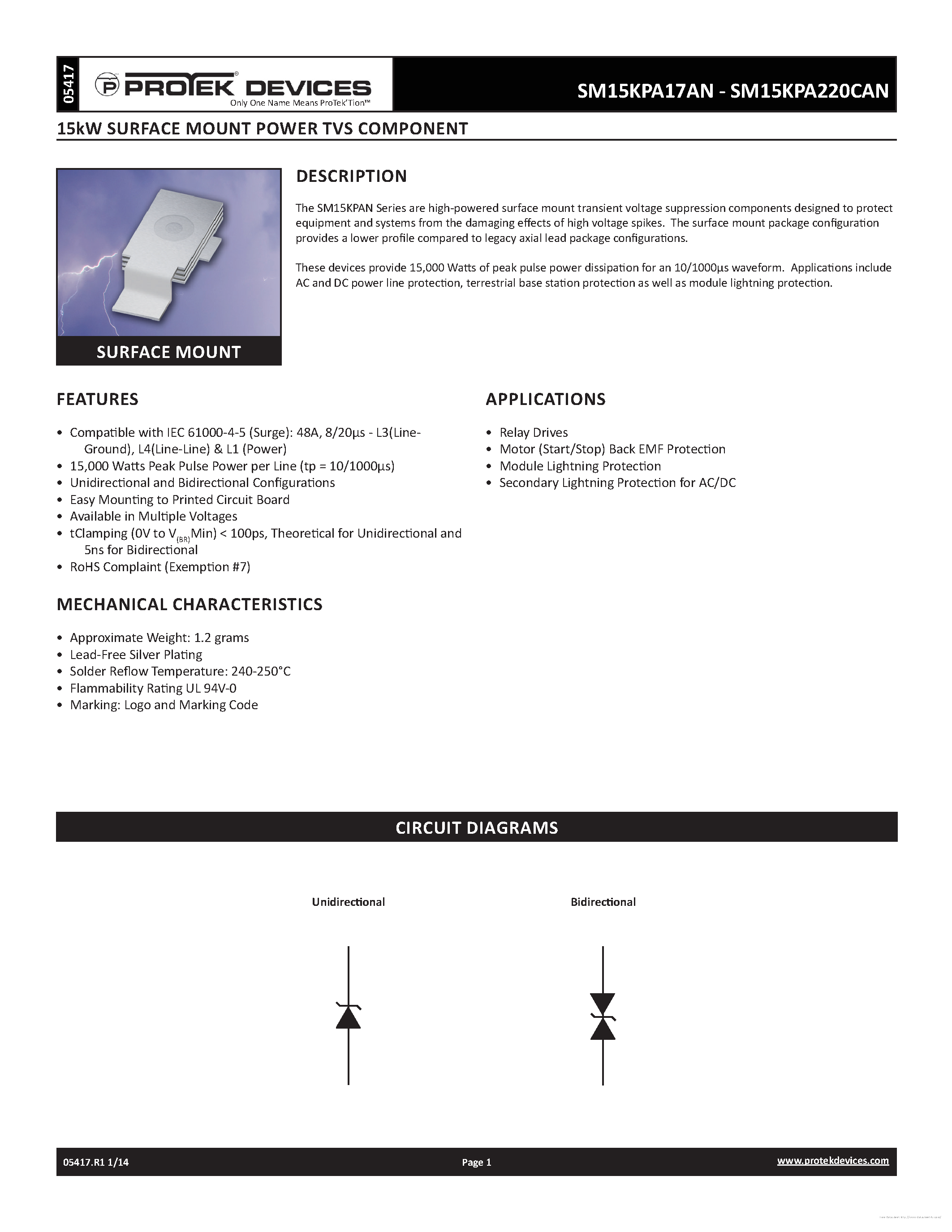 Даташит на микросхему SM15KPA17AN страница 1 Даташит SM15KPA17AN - страница 1