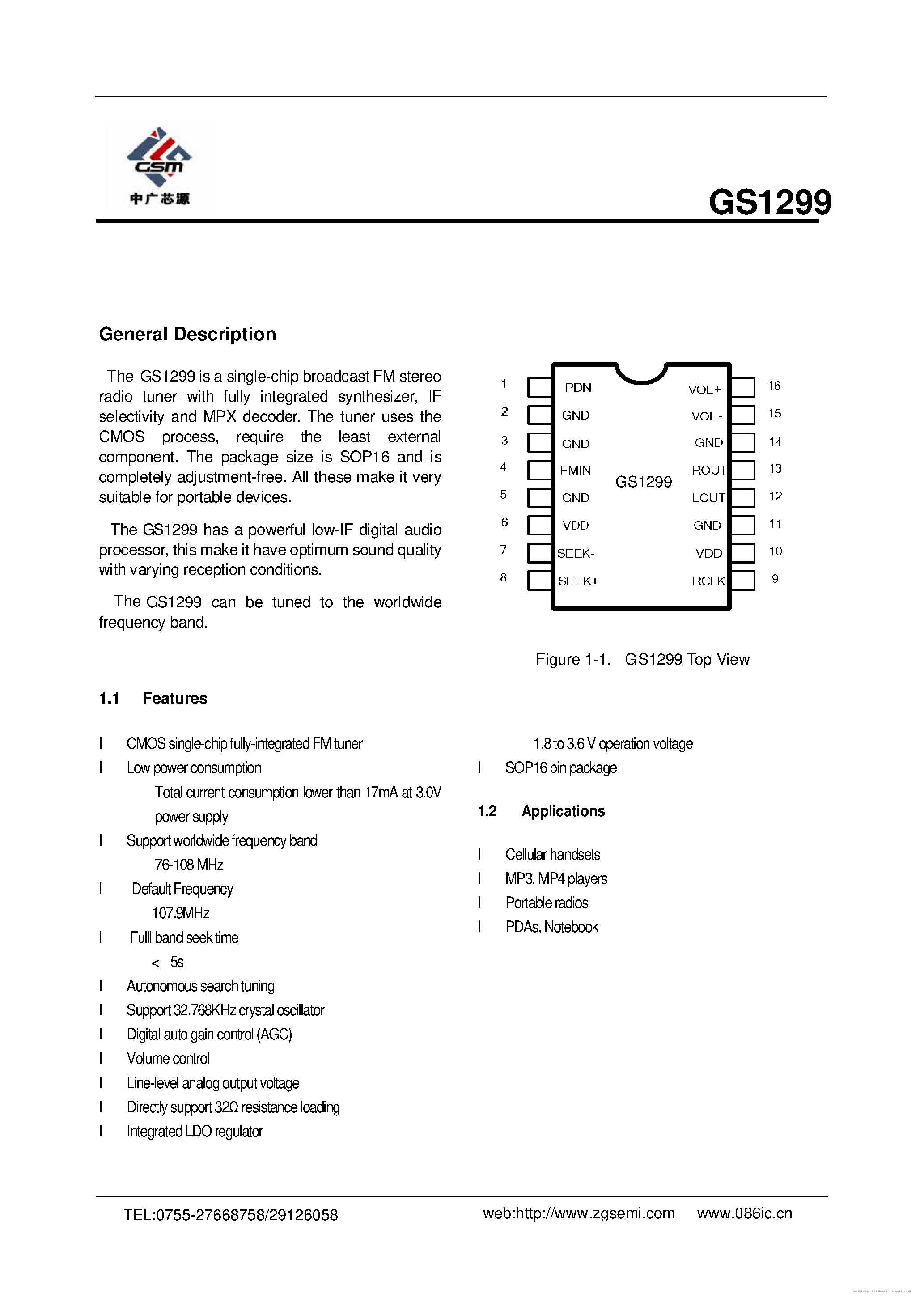 Datasheet GS1299 - page 1