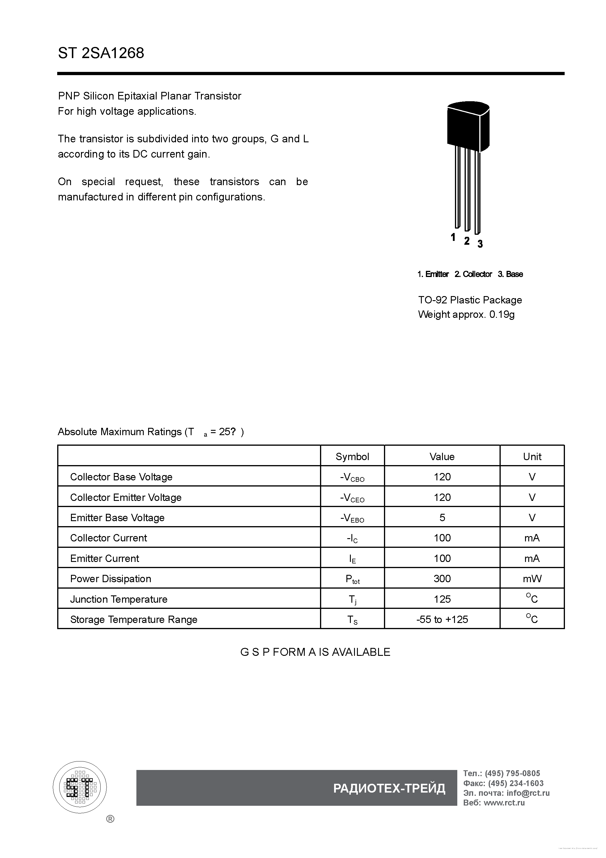 Datasheet ST2SA1268 page 1 Datasheet ST2SA1268 - page 1