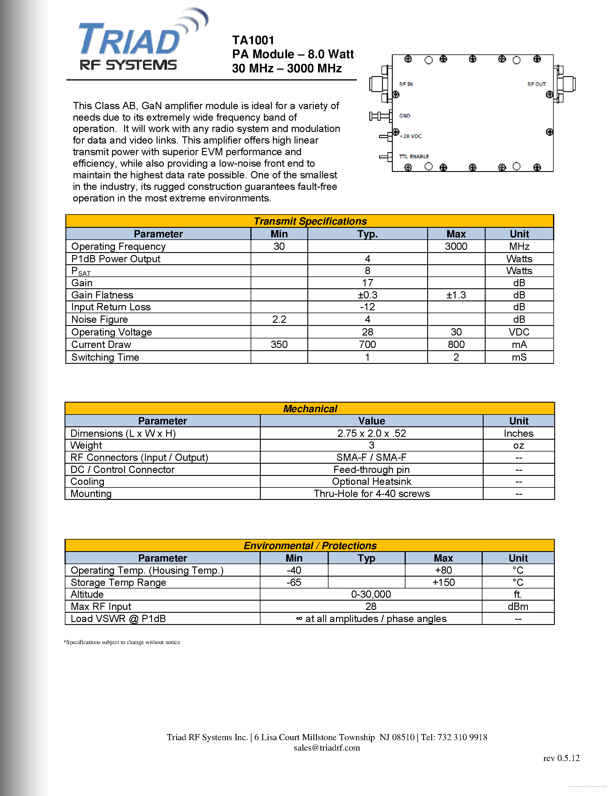 Datasheet TA1001 page 1 Datasheet TA1001 - page 1