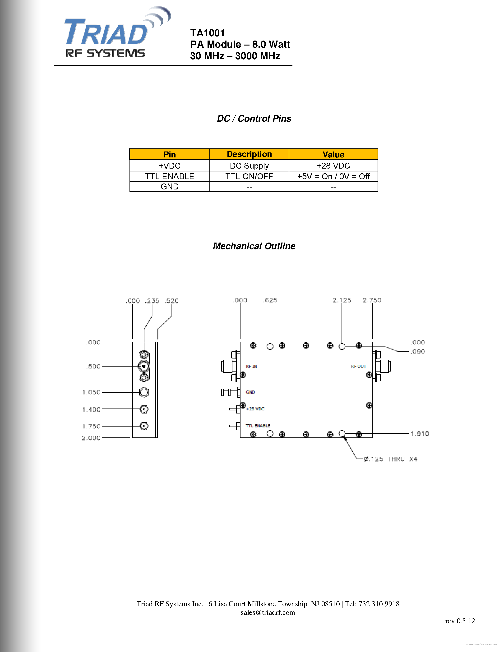 Datasheet TA1001 page 2 Datasheet TA1001 - page 2