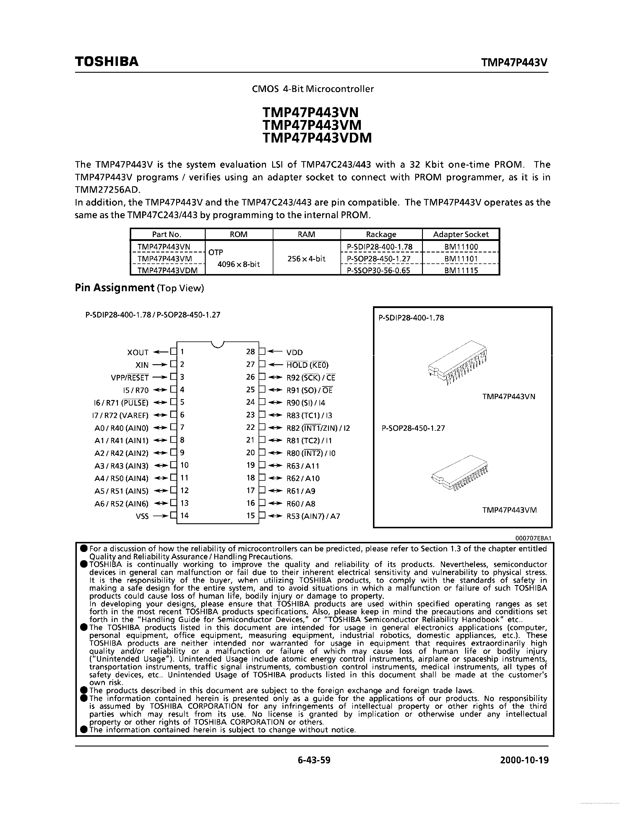 Datasheet TMP47P443VDM - page 1
