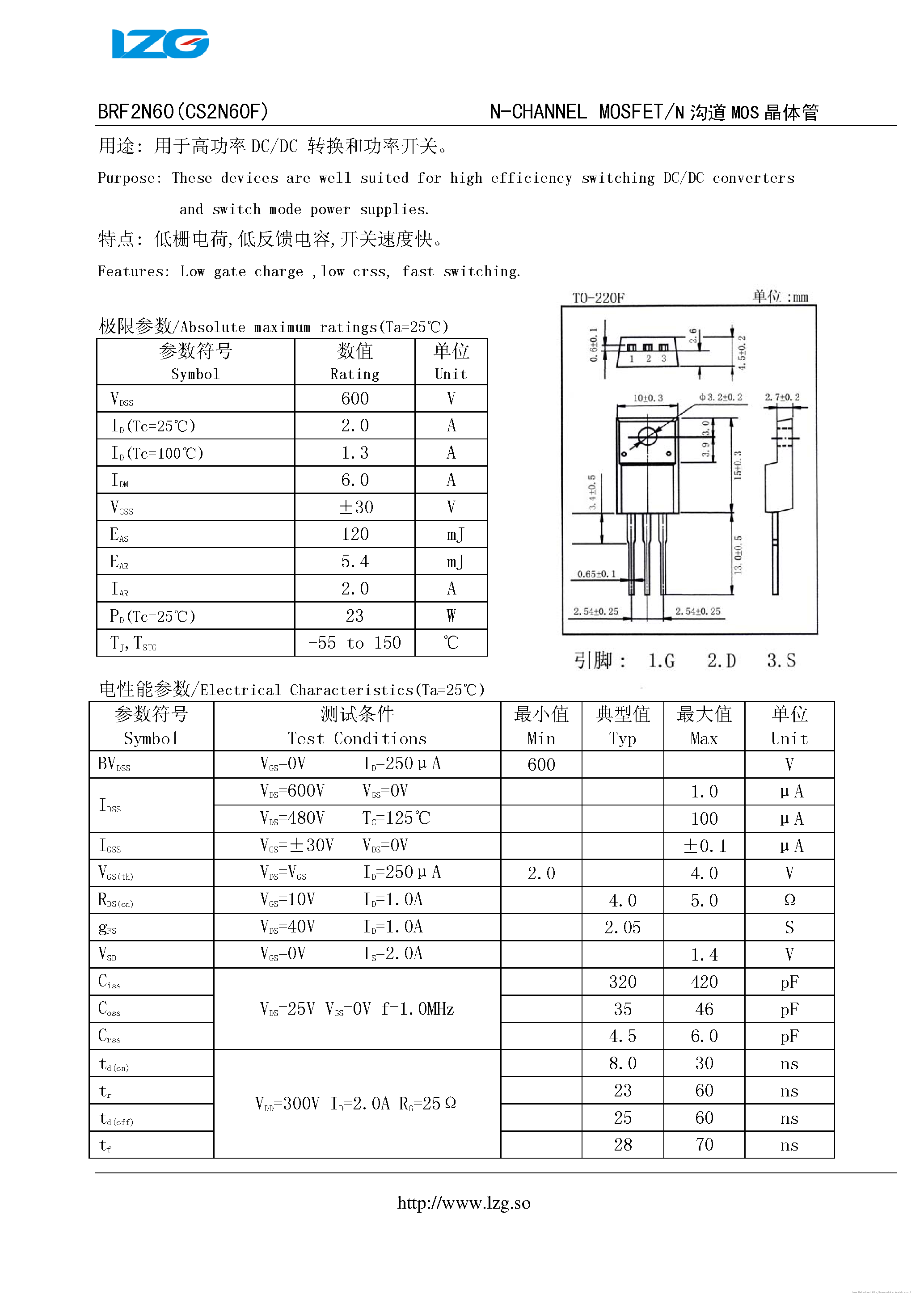 Datasheet CS2N60F - page 1