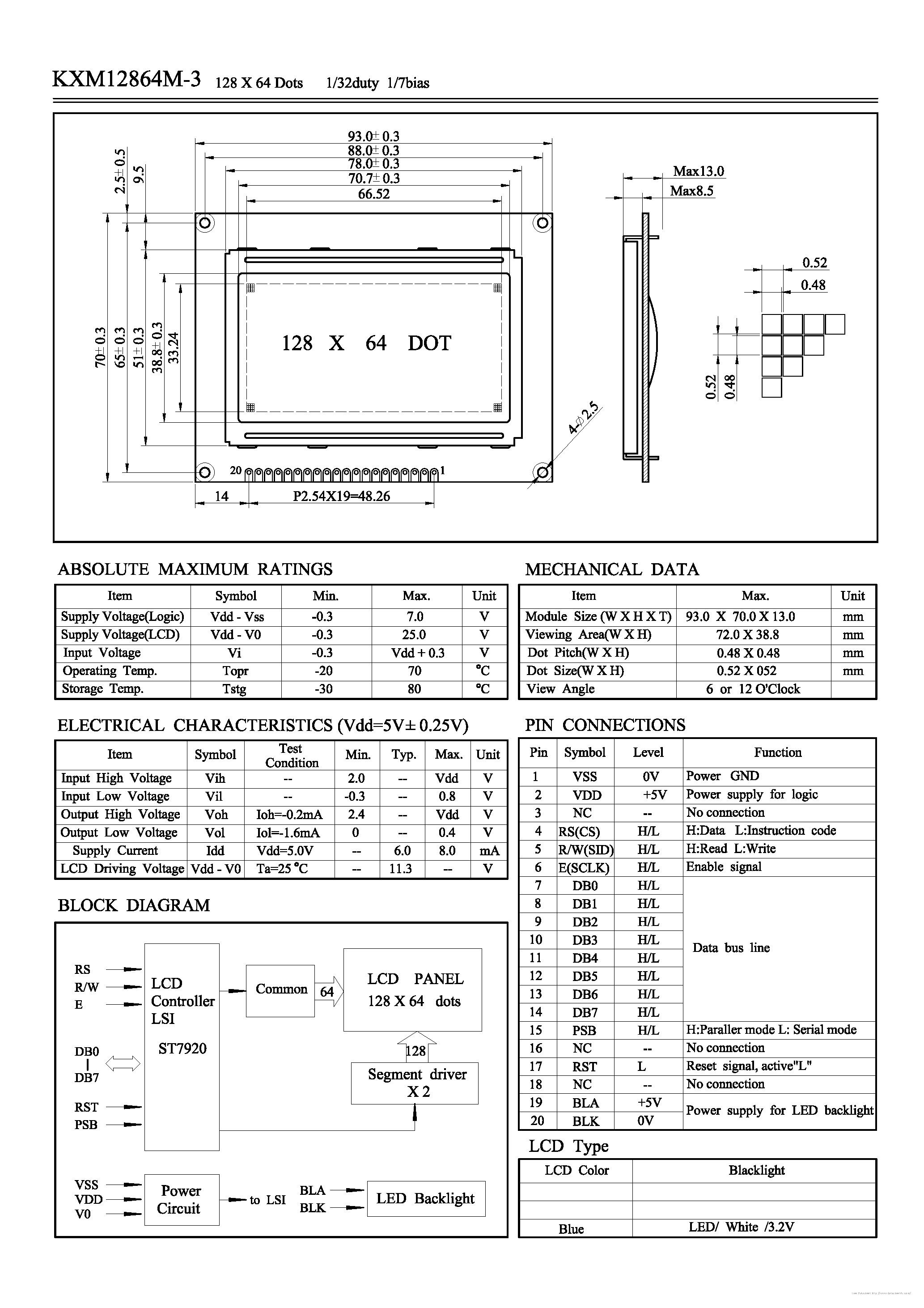 Datasheet KXM12864M-3 - page 1