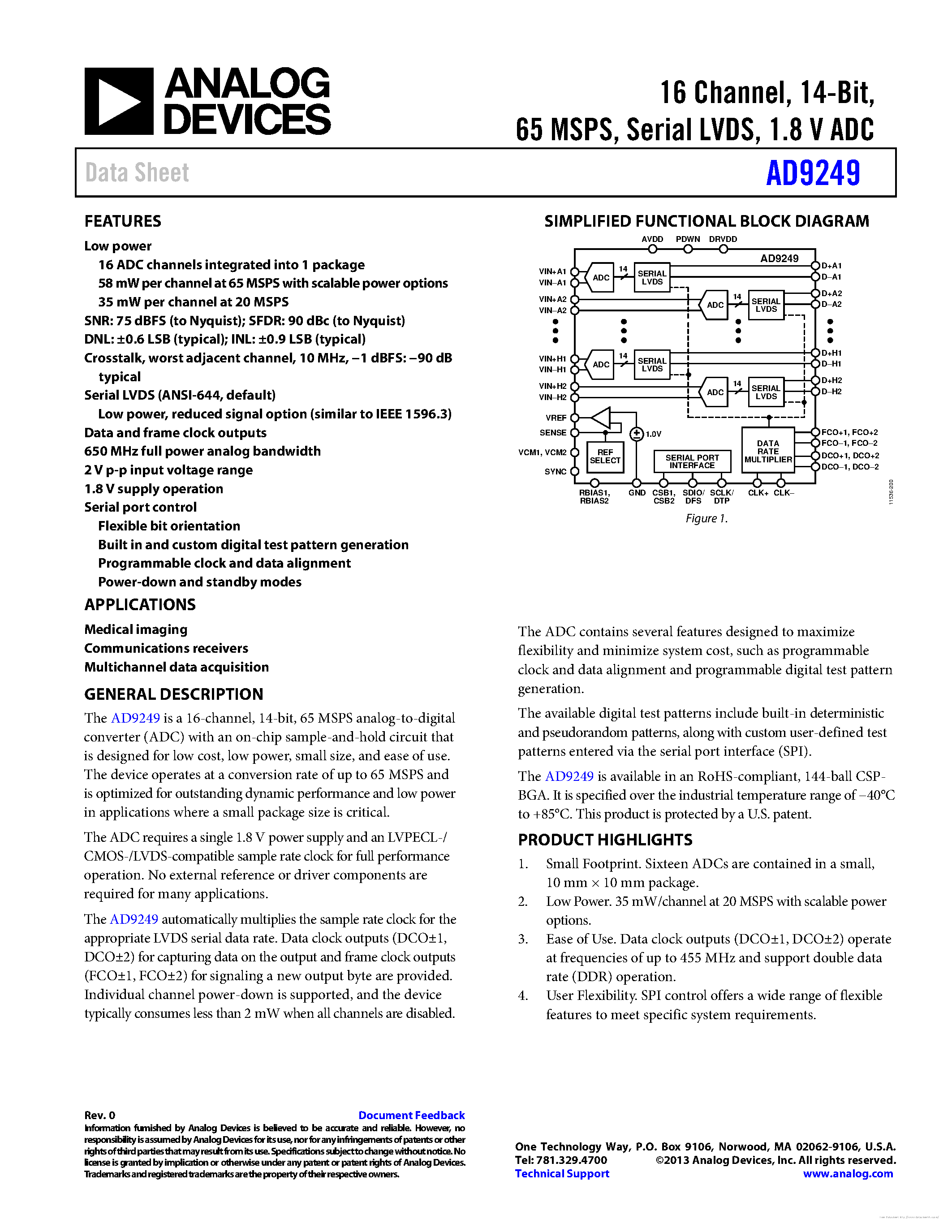 Datasheet AD9249 page 1 Datasheet AD9249 - page 1