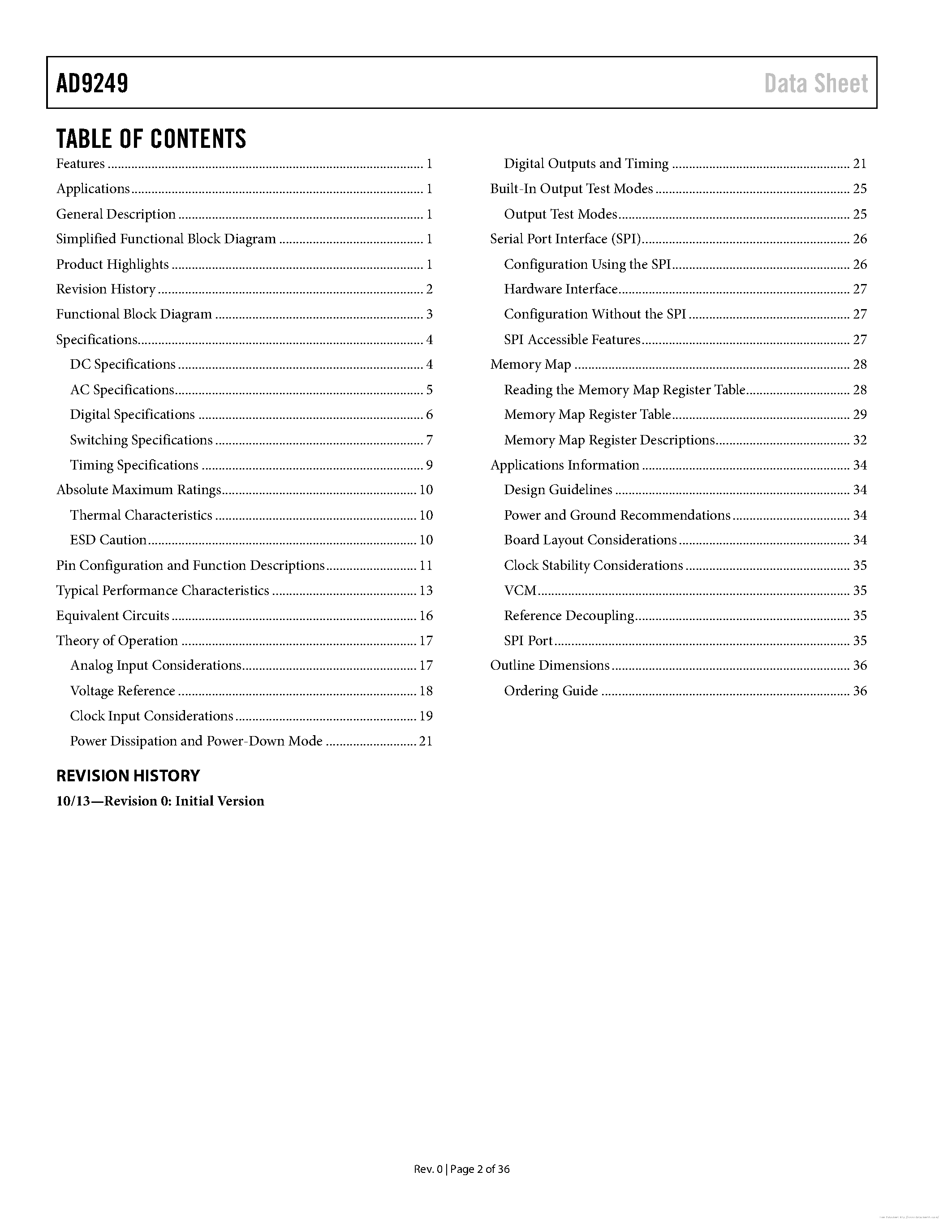 Datasheet AD9249 page 2 Datasheet AD9249 - page 2