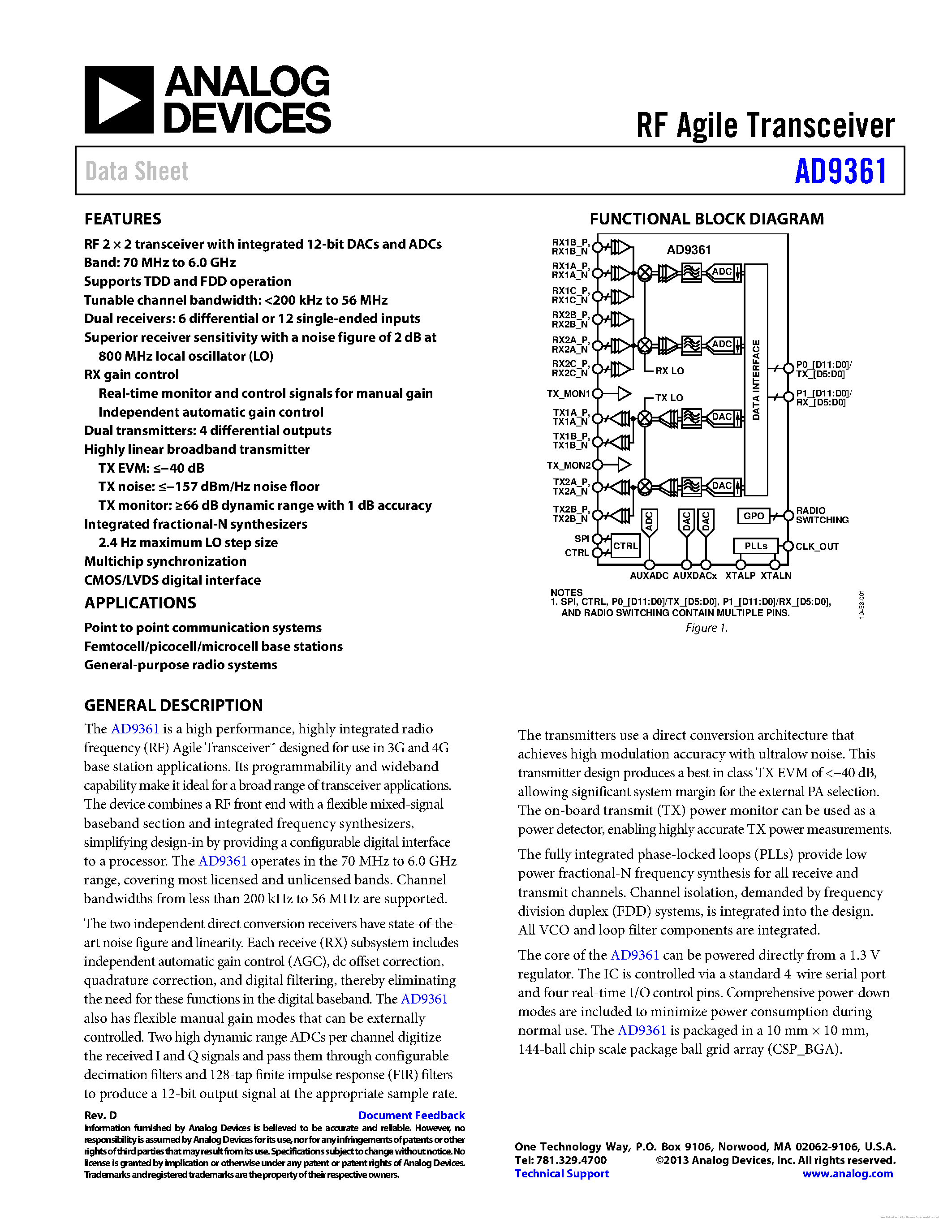 Datasheet AD9361 page 1 Datasheet AD9361 - page 1