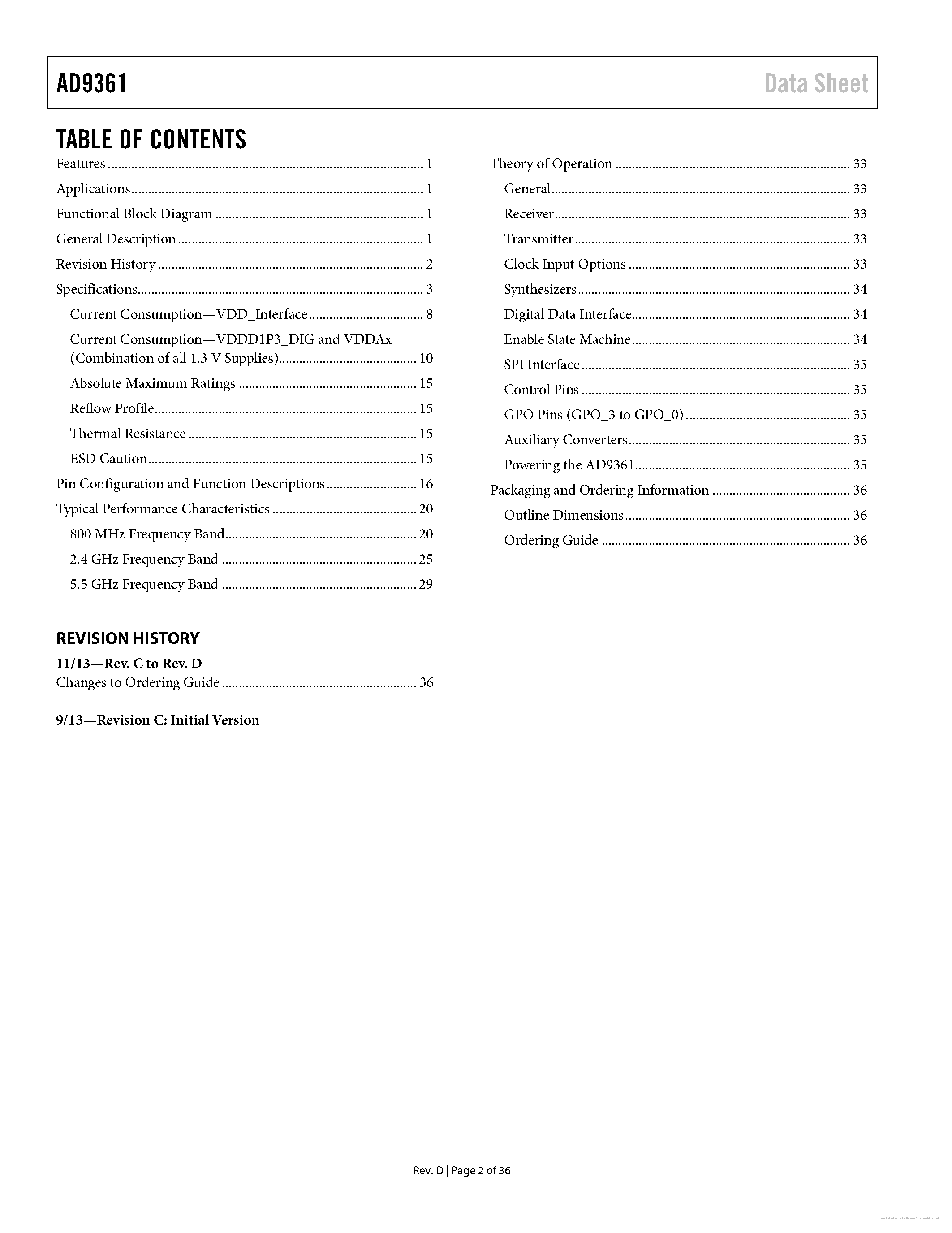 Datasheet AD9361 page 2 Datasheet AD9361 - page 2