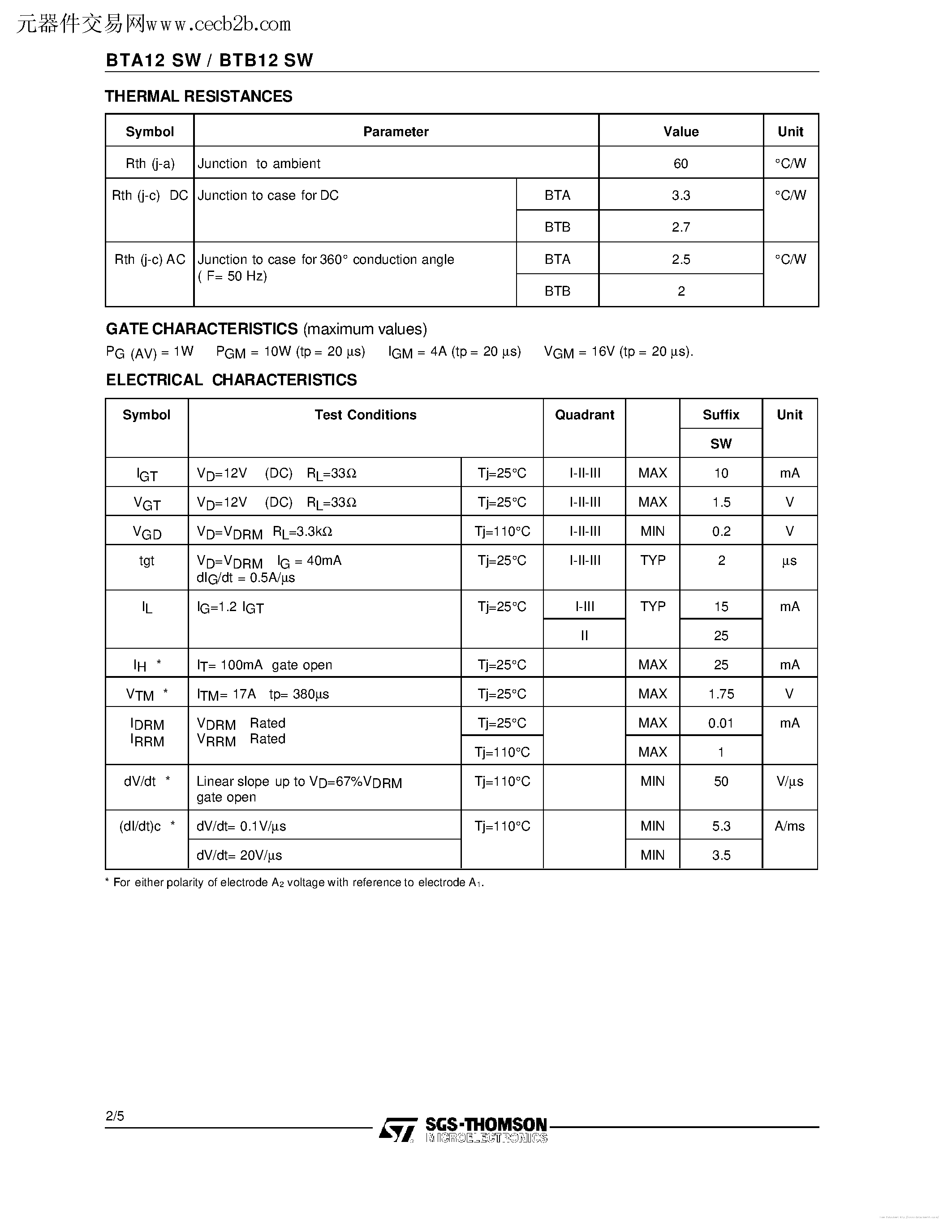 Datasheet BTB12-400SW - page 2