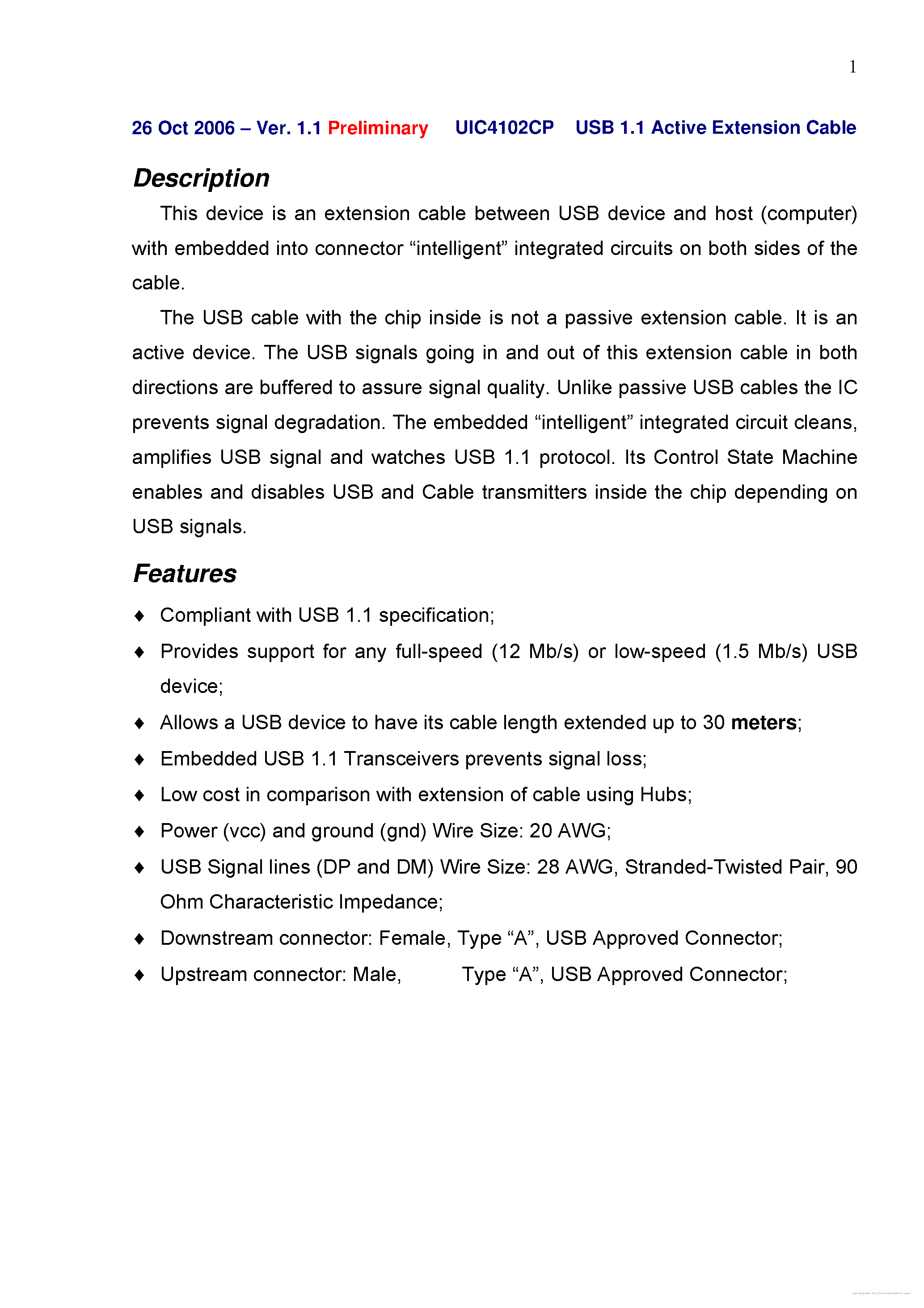 Datasheet UIC4102CP page 1 Datasheet UIC4102CP - page 1