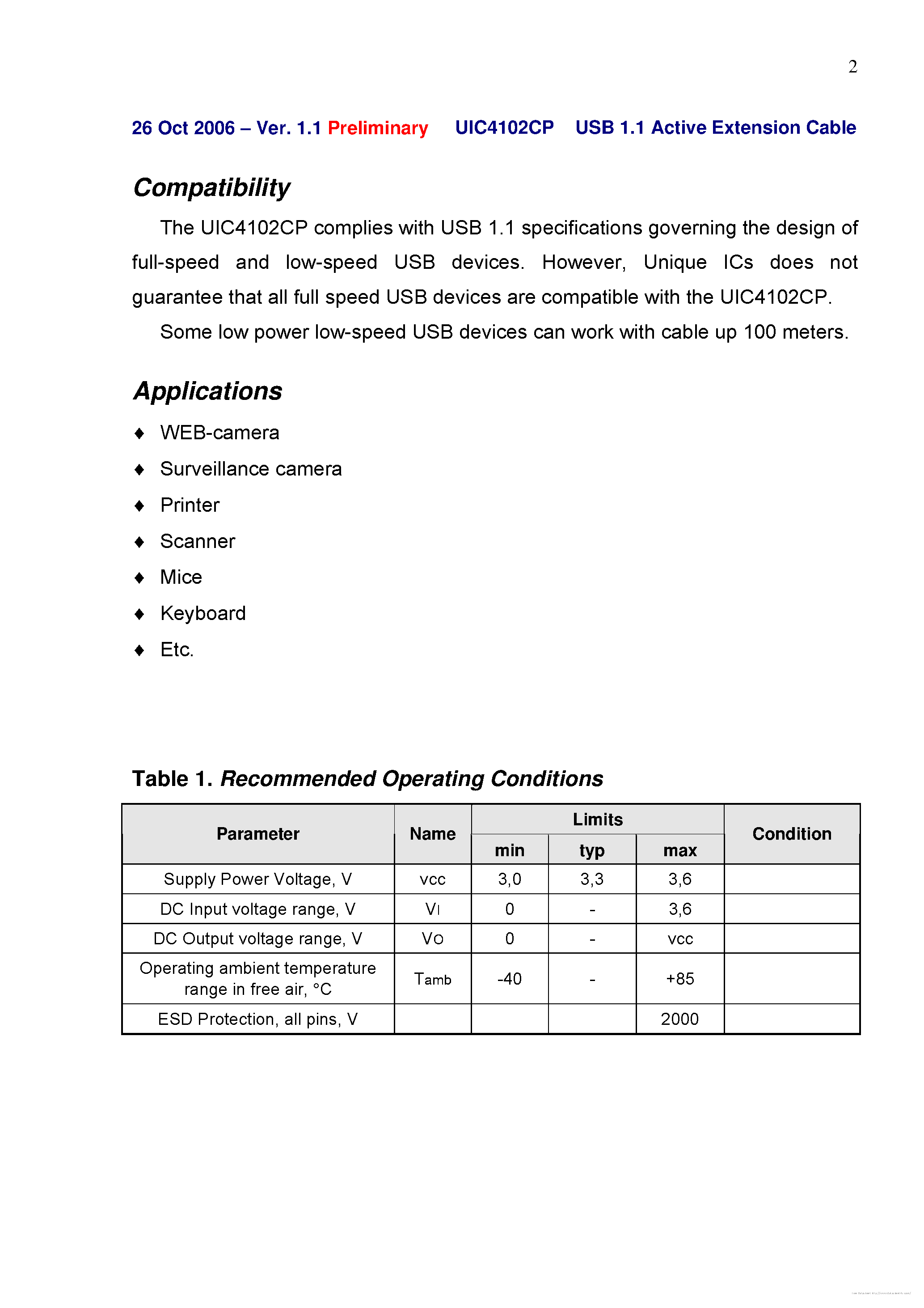 Datasheet UIC4102CP page 2 Datasheet UIC4102CP - page 2