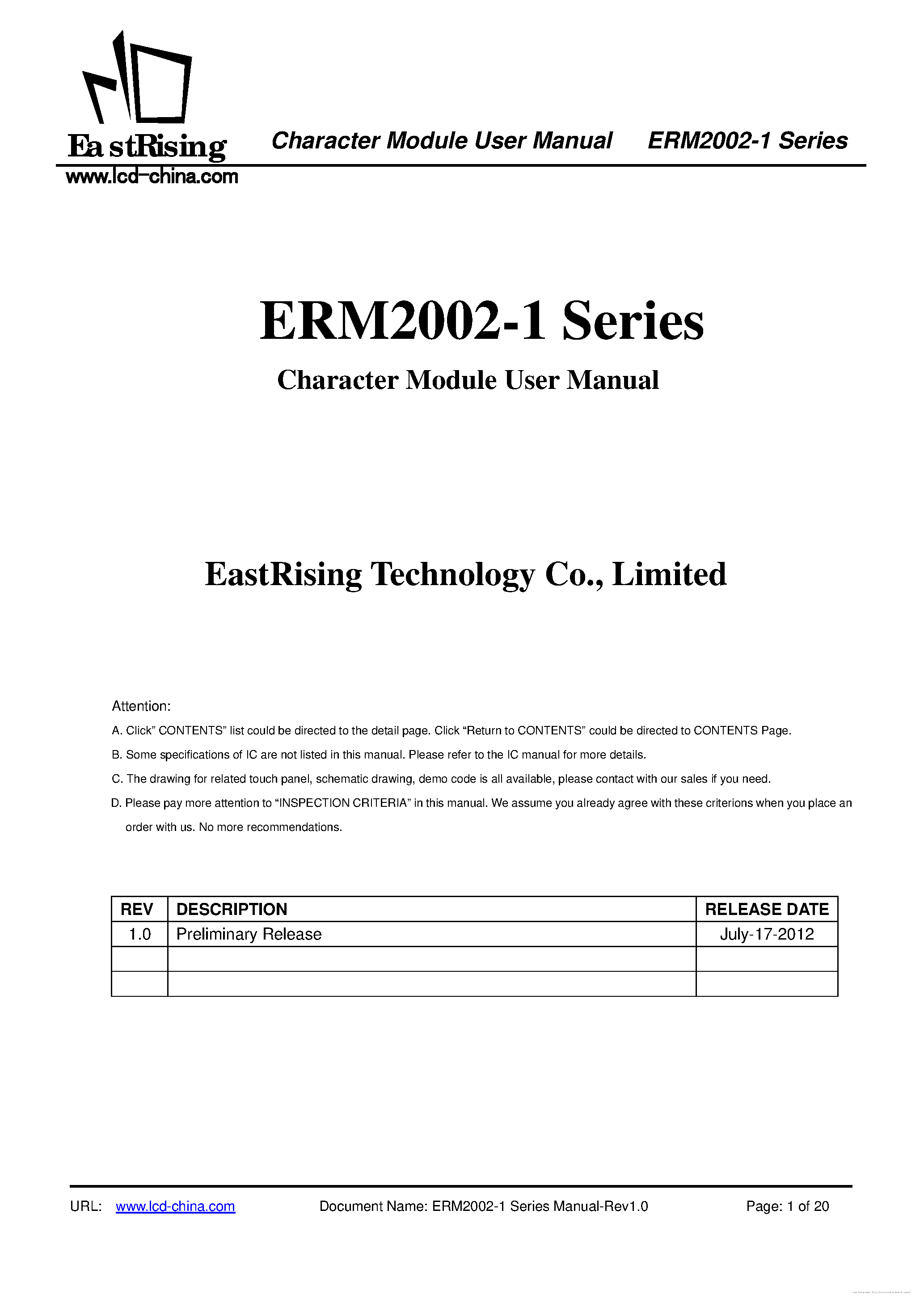 Datasheet ERM2002-1 - page 1