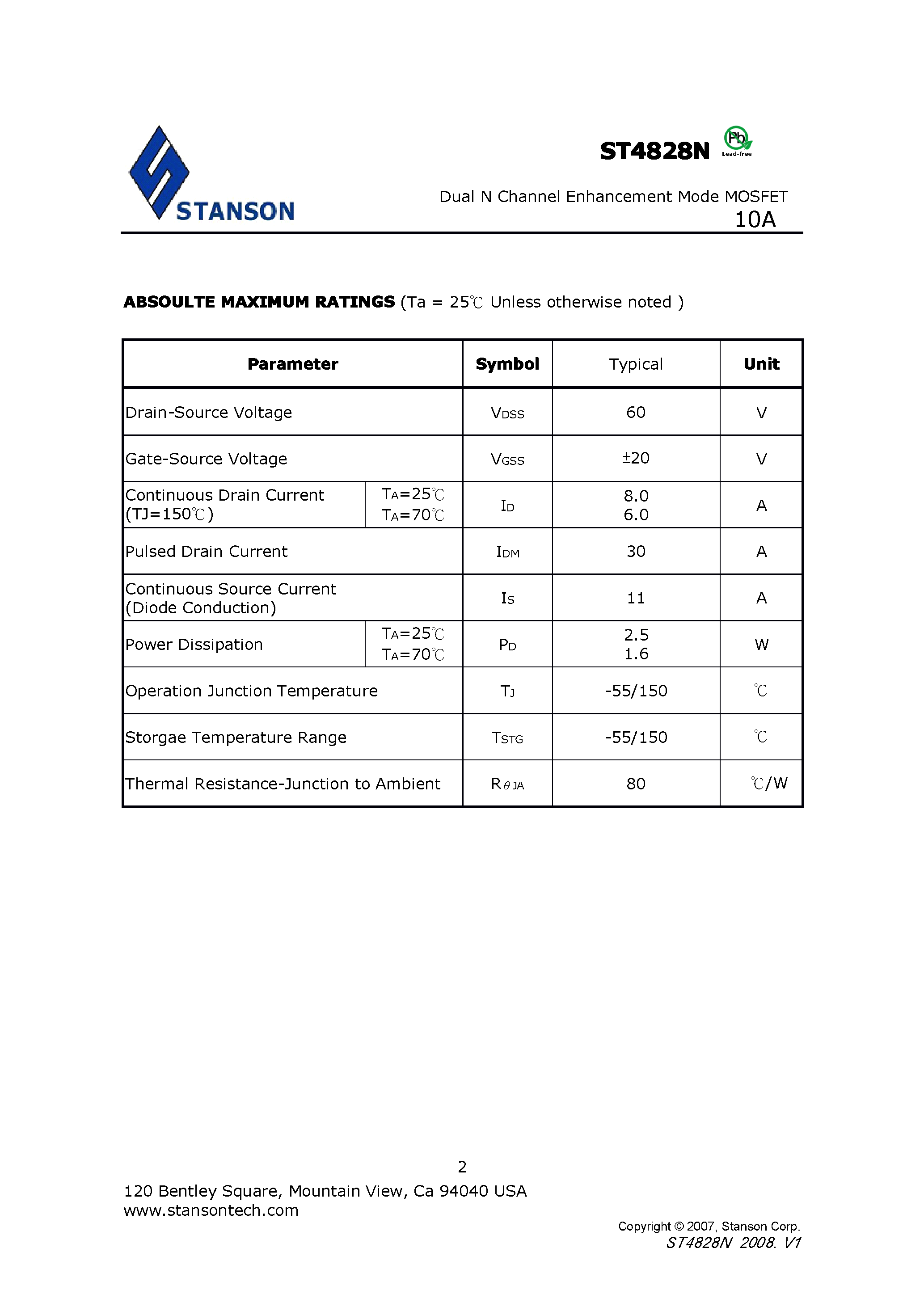 Datasheet ST4828N page 2 Datasheet ST4828N - page 2