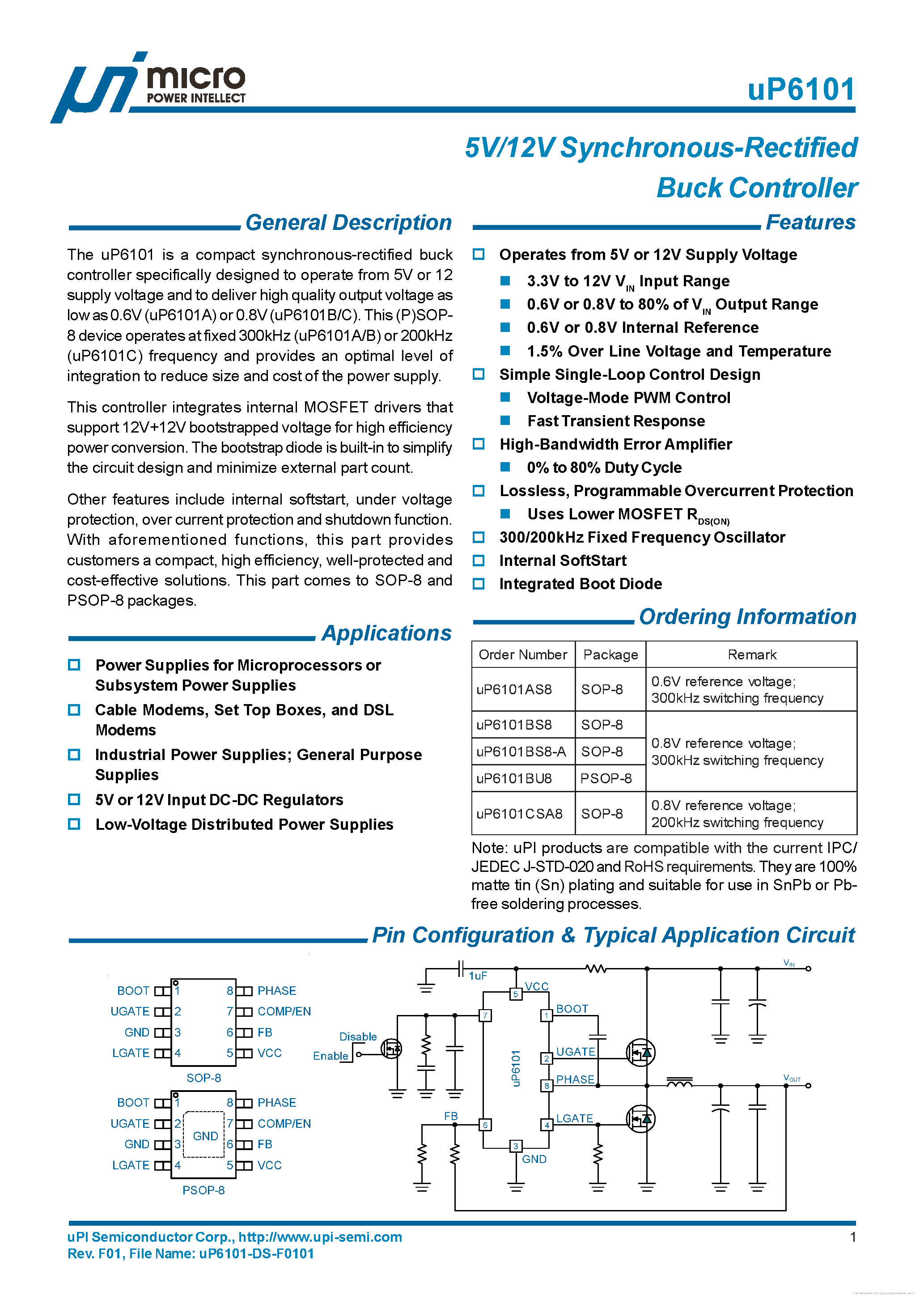 Даташит на микросхему UP6101 страница 1 Даташит UP6101 - страница 1
