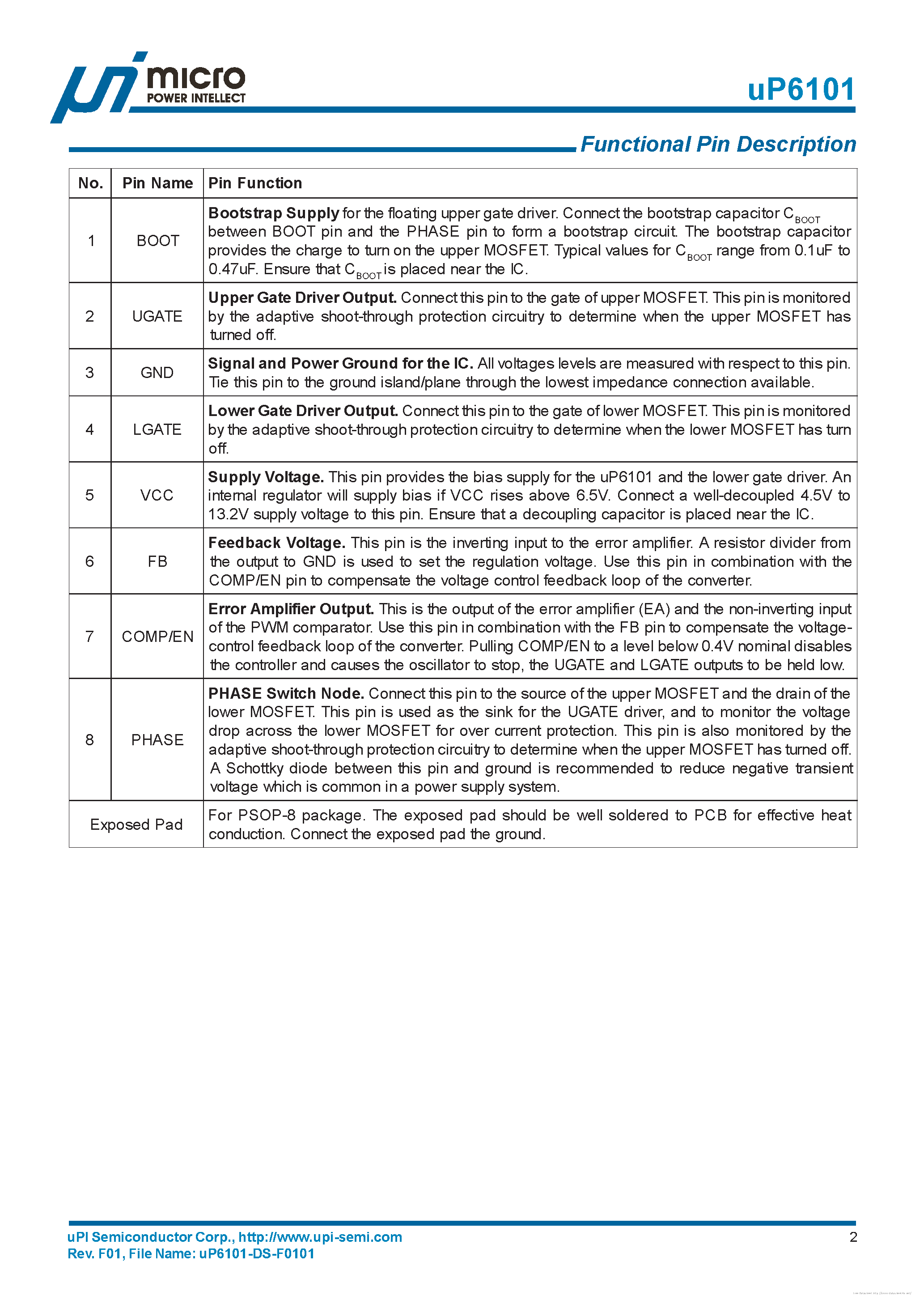 Даташит на микросхему UP6101 страница 2 Даташит UP6101 - страница 2