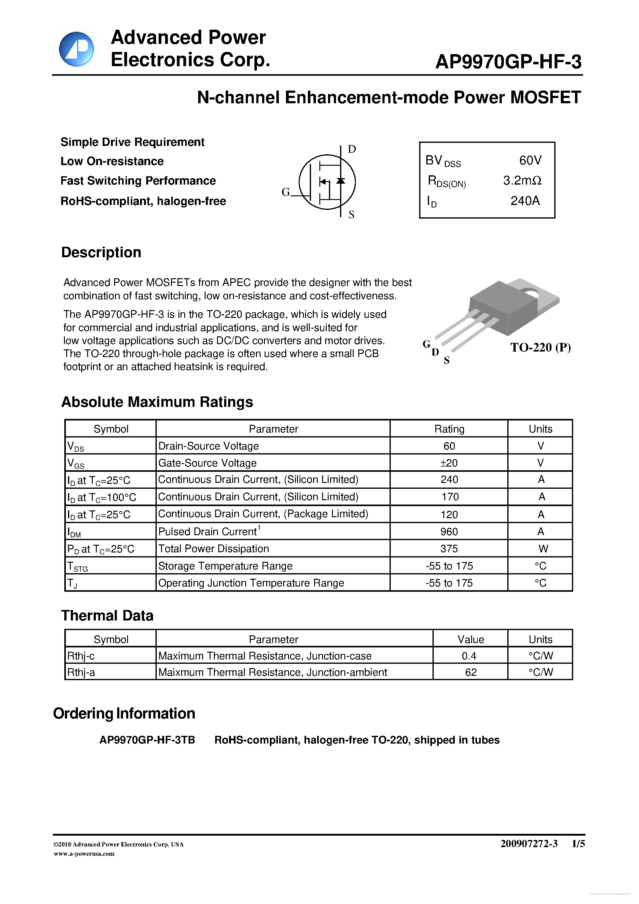 Datasheet AP9970GP-HF-3 - page 1