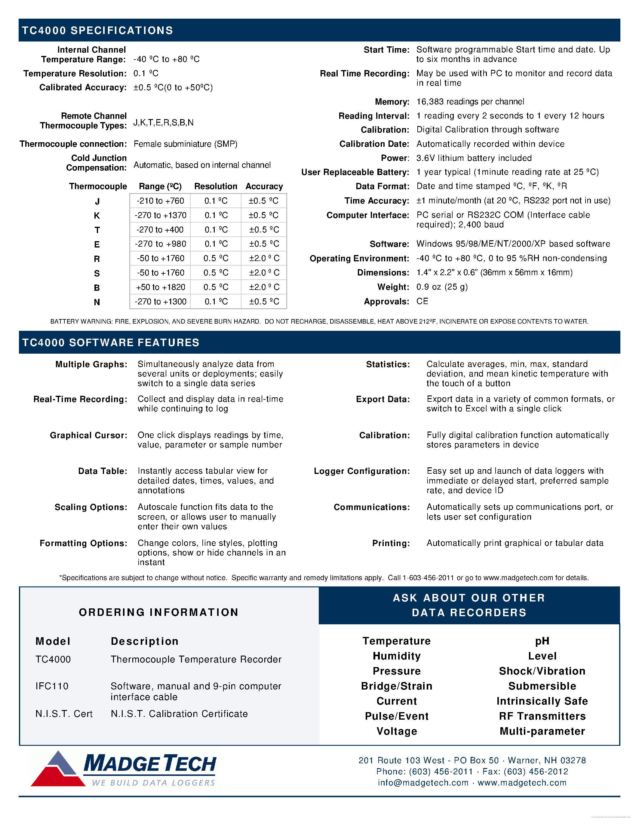 Datasheet TC4000 page 2 Datasheet TC4000 - page 2