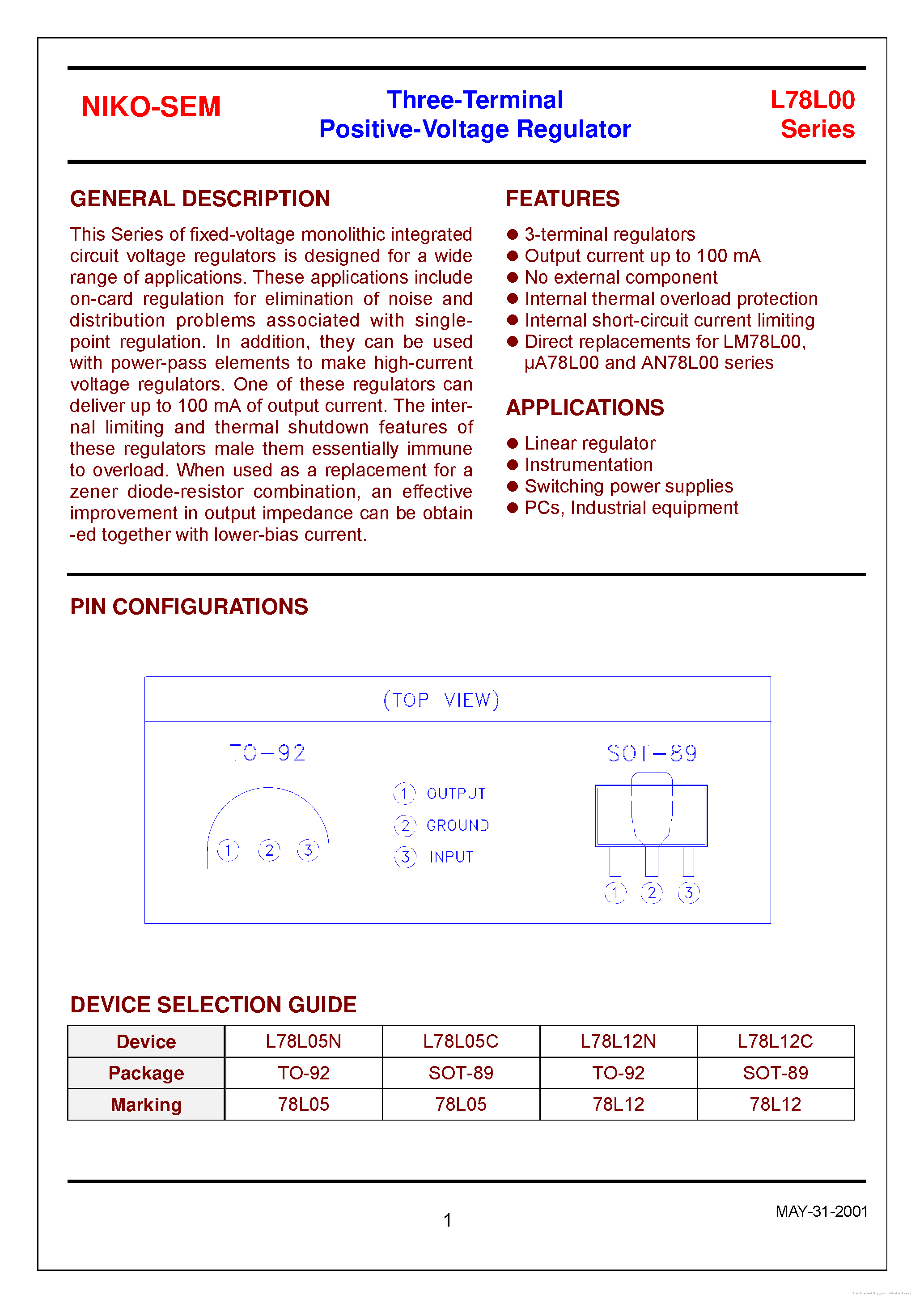 Datasheet L78L00 page 1 Datasheet L78L00 - page 1