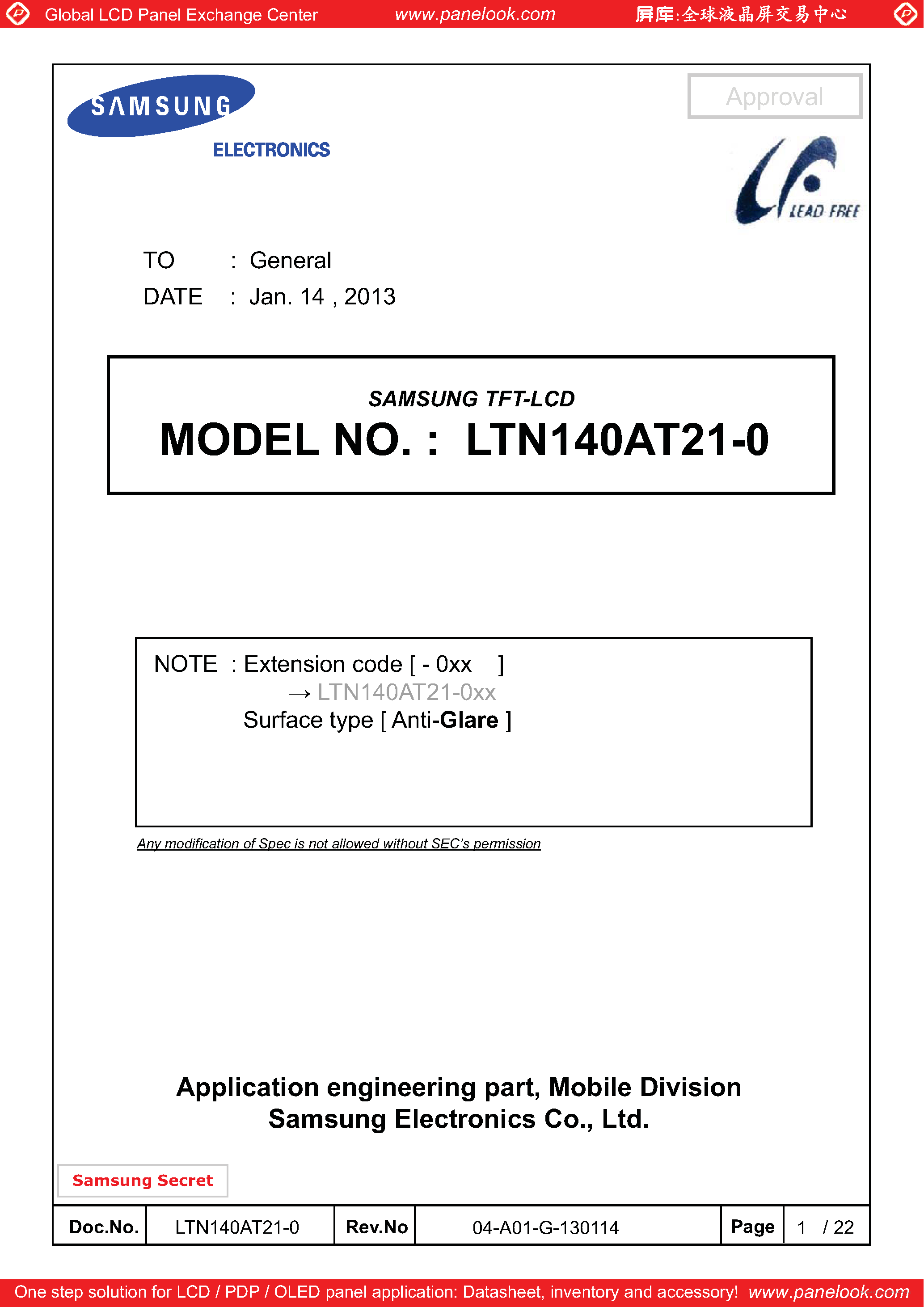 Datasheet LTN140AT21-0 - page 1
