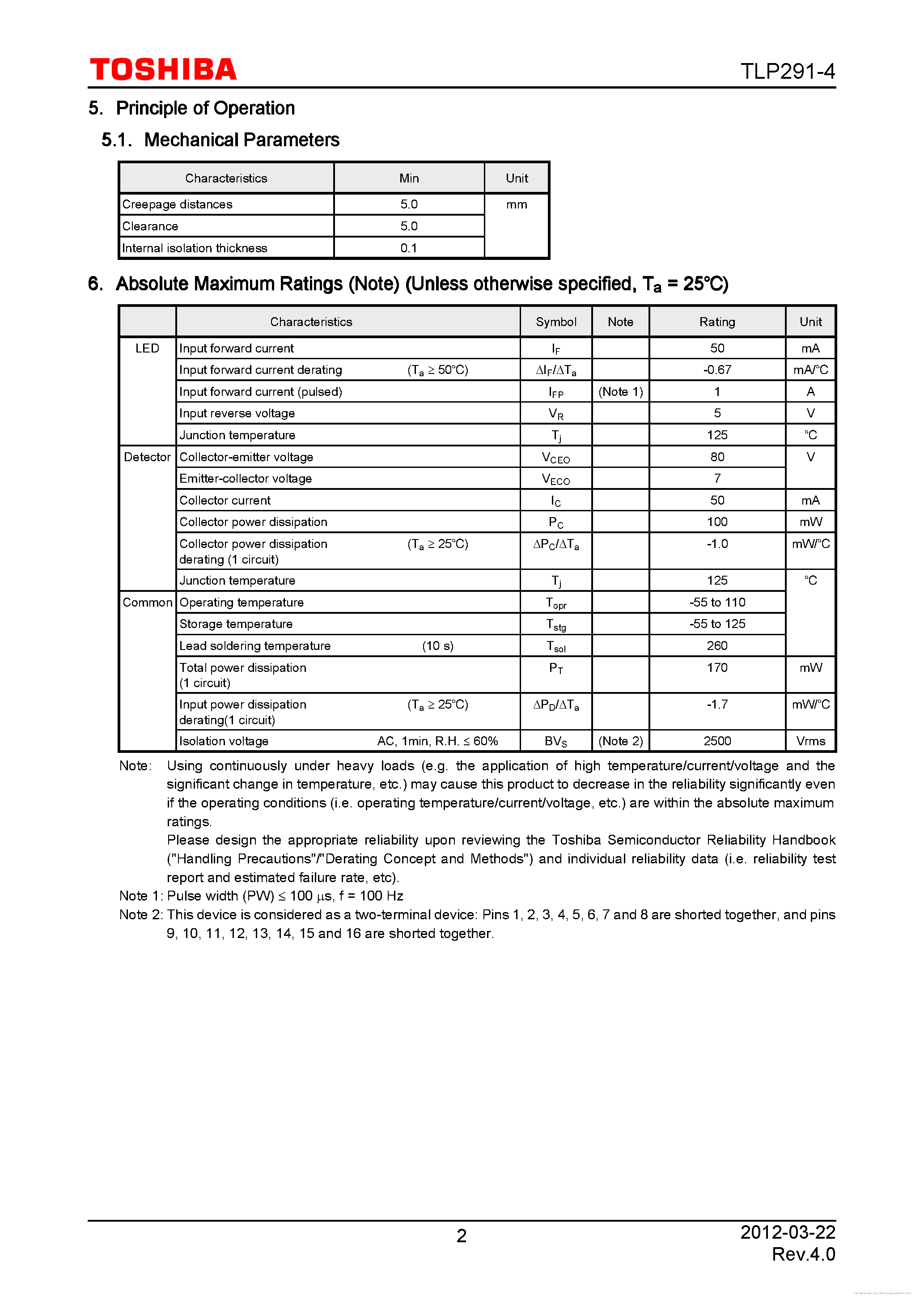 Datasheet TLP291-4 page 2 Datasheet TLP291-4 - page 2