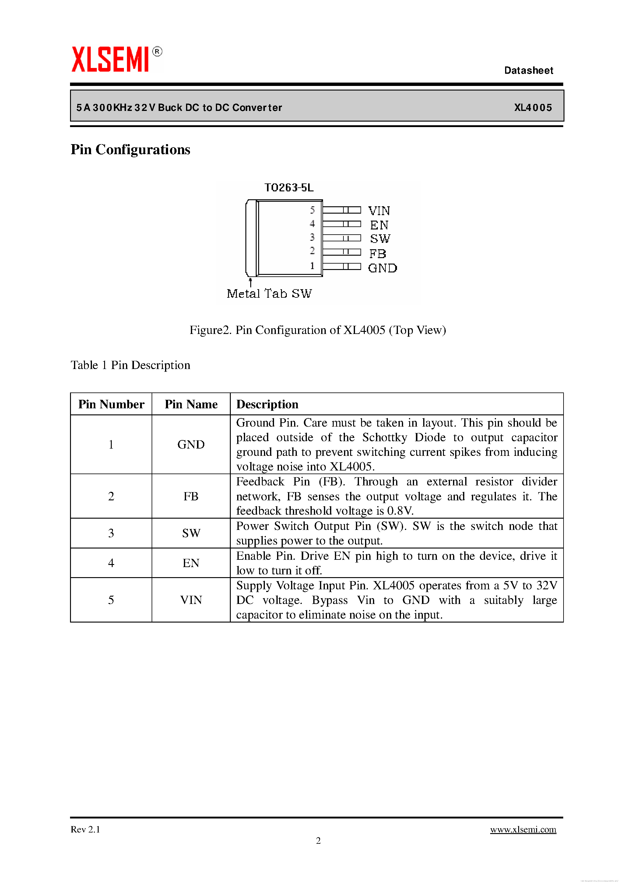 Даташит на микросхему XL4005 страница 2 Даташит XL4005 - страница 2