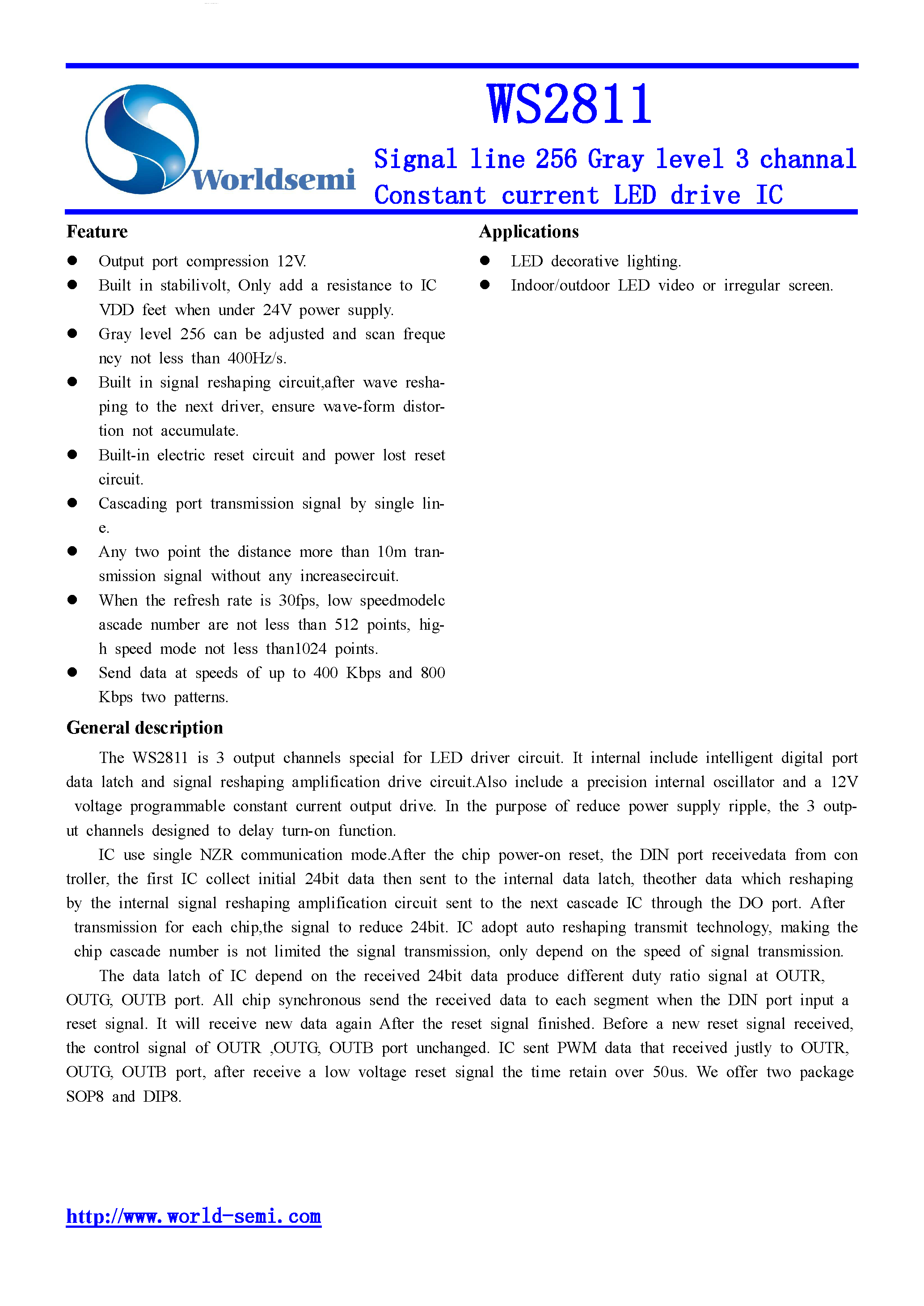 Даташит на микросхему WS2811 страница 1 Даташит WS2811 - страница 1