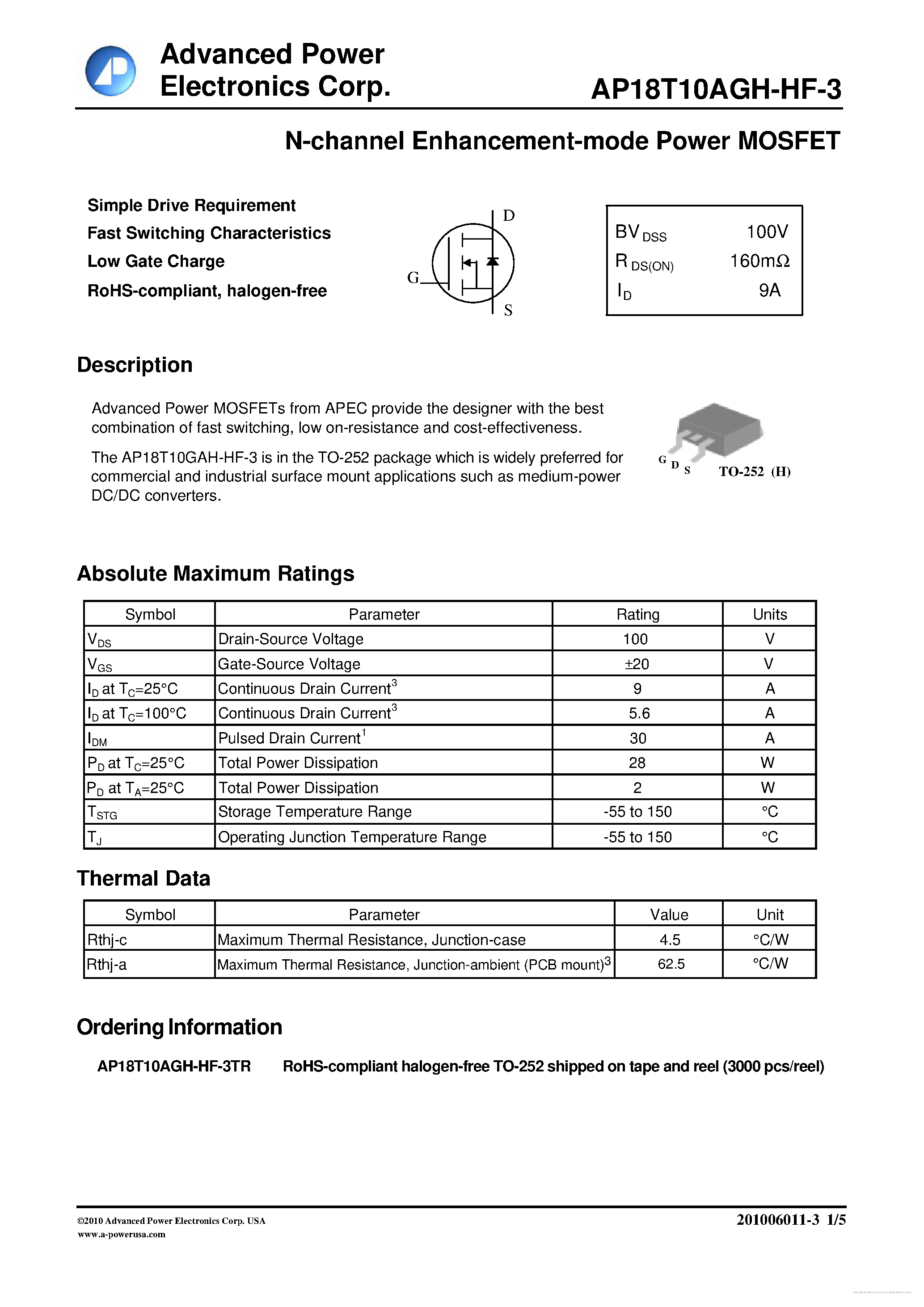 Datasheet AP18T10AGH-HF-3 - page 1