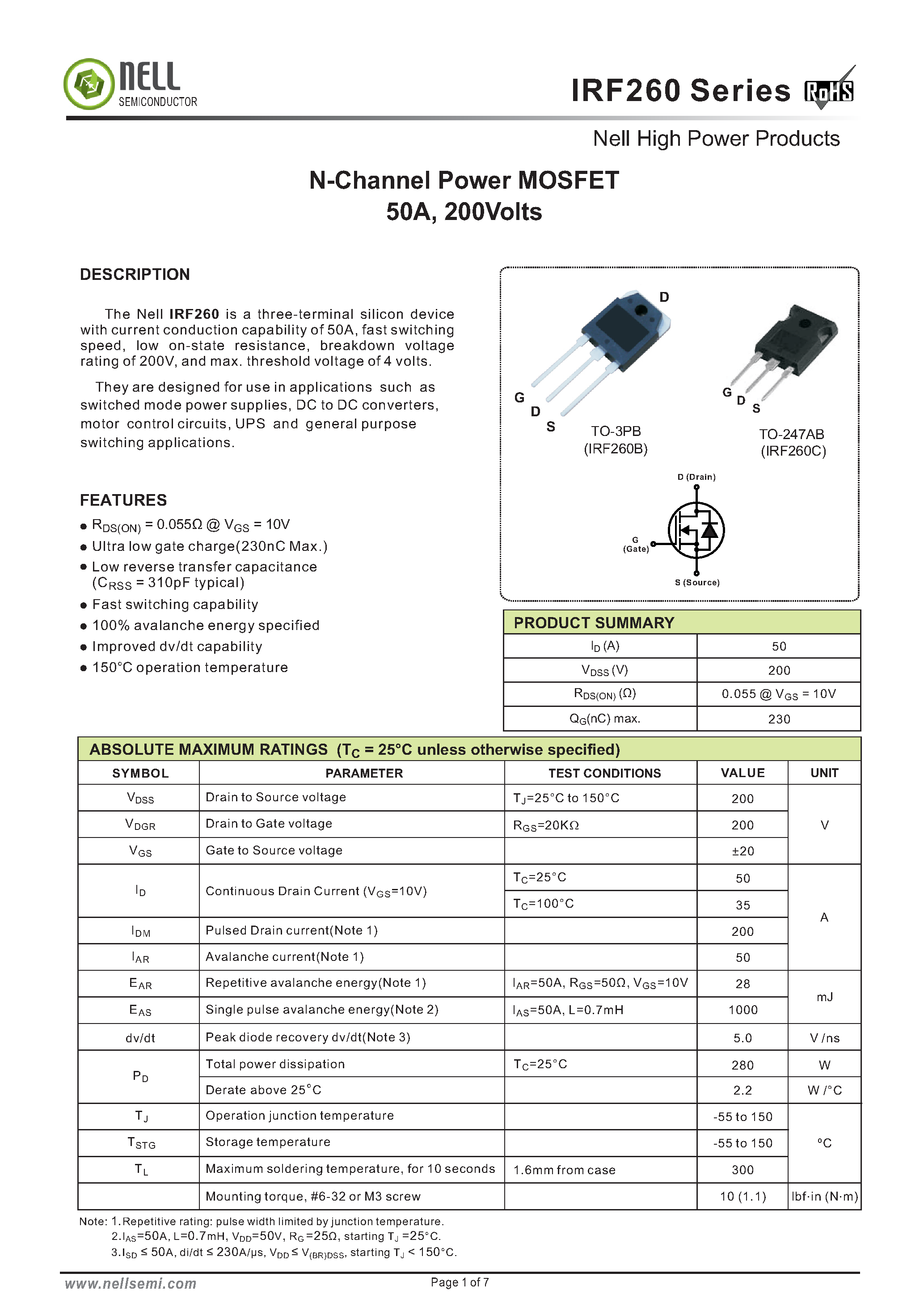 Datasheet IRF260 page 1 Datasheet IRF260 - page 1