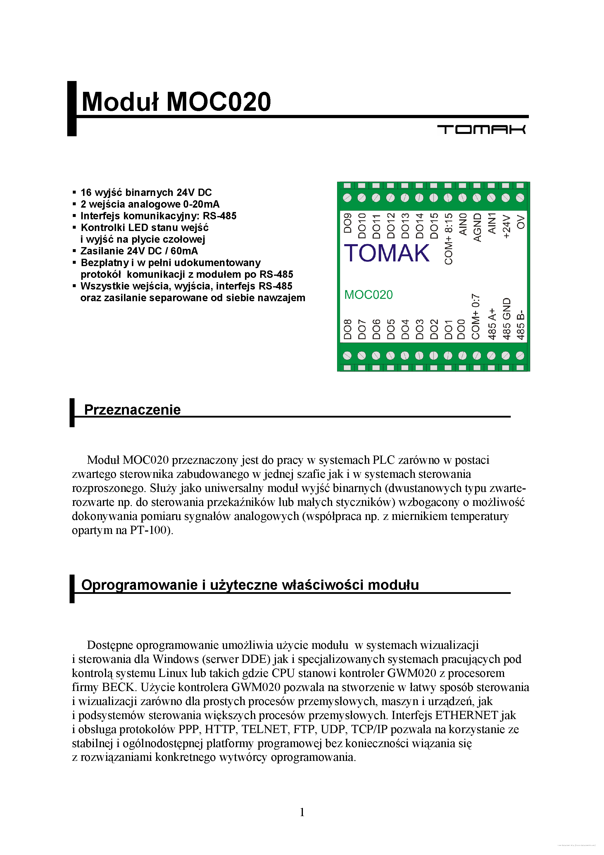 Даташит на микросхему MOC020 страница 1 Даташит MOC020 - страница 1
