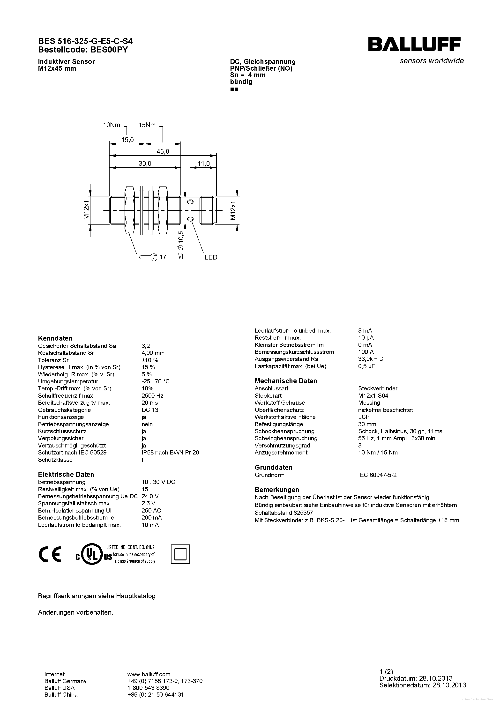 Даташит BES516-325-G-E5-C-S4 - страница 1