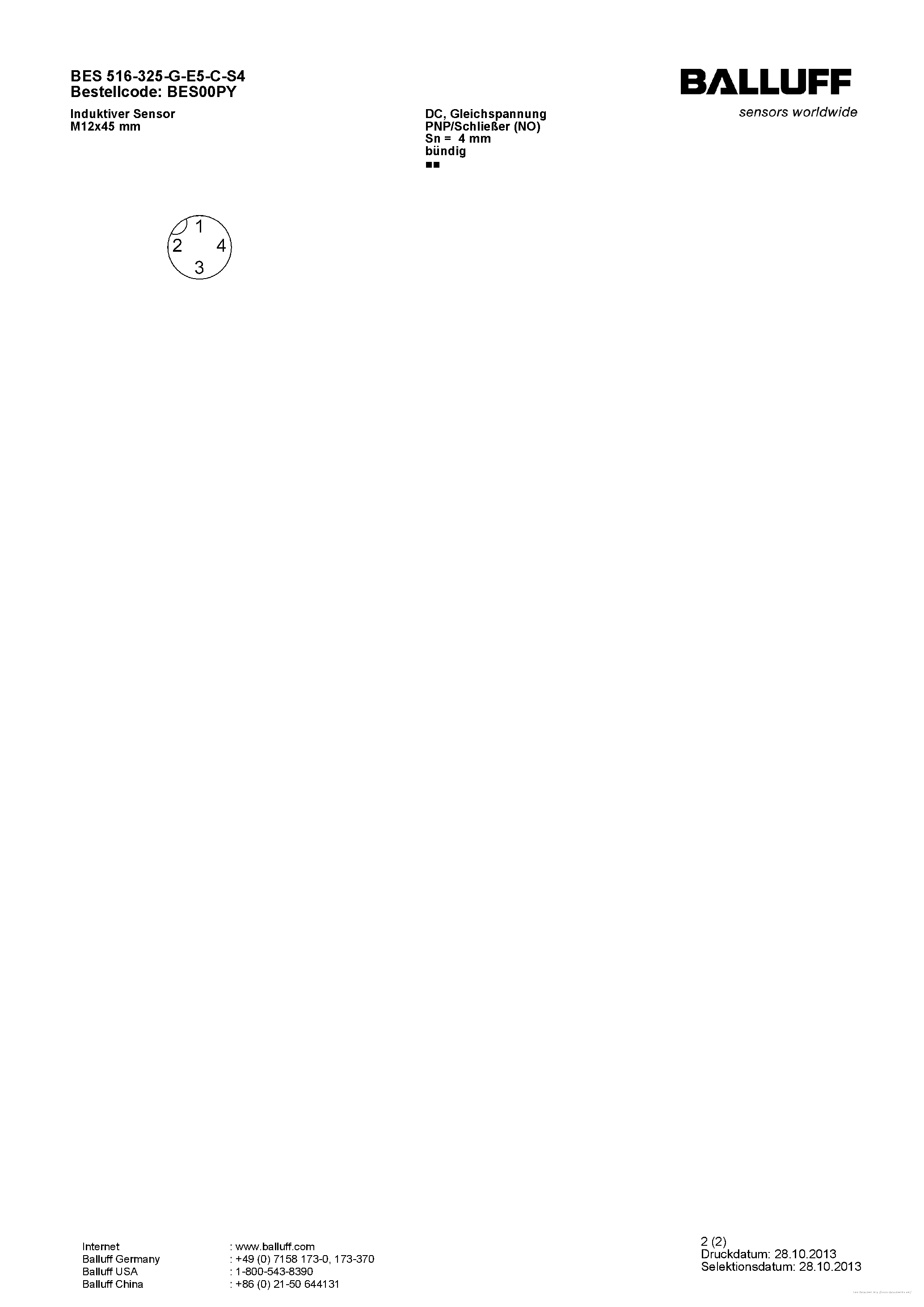 Даташит BES516-325-G-E5-C-S4 - страница 2