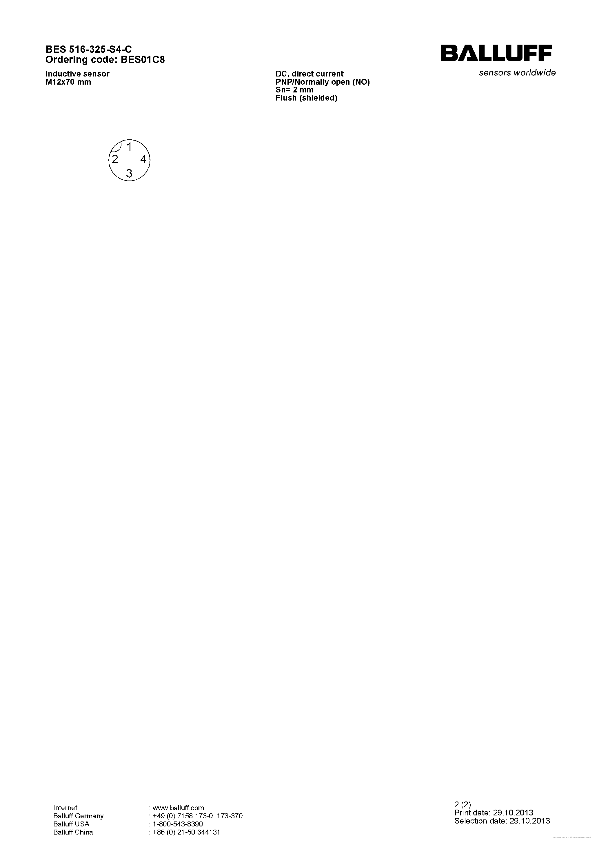 Даташит BES516-325-S4-C - страница 2