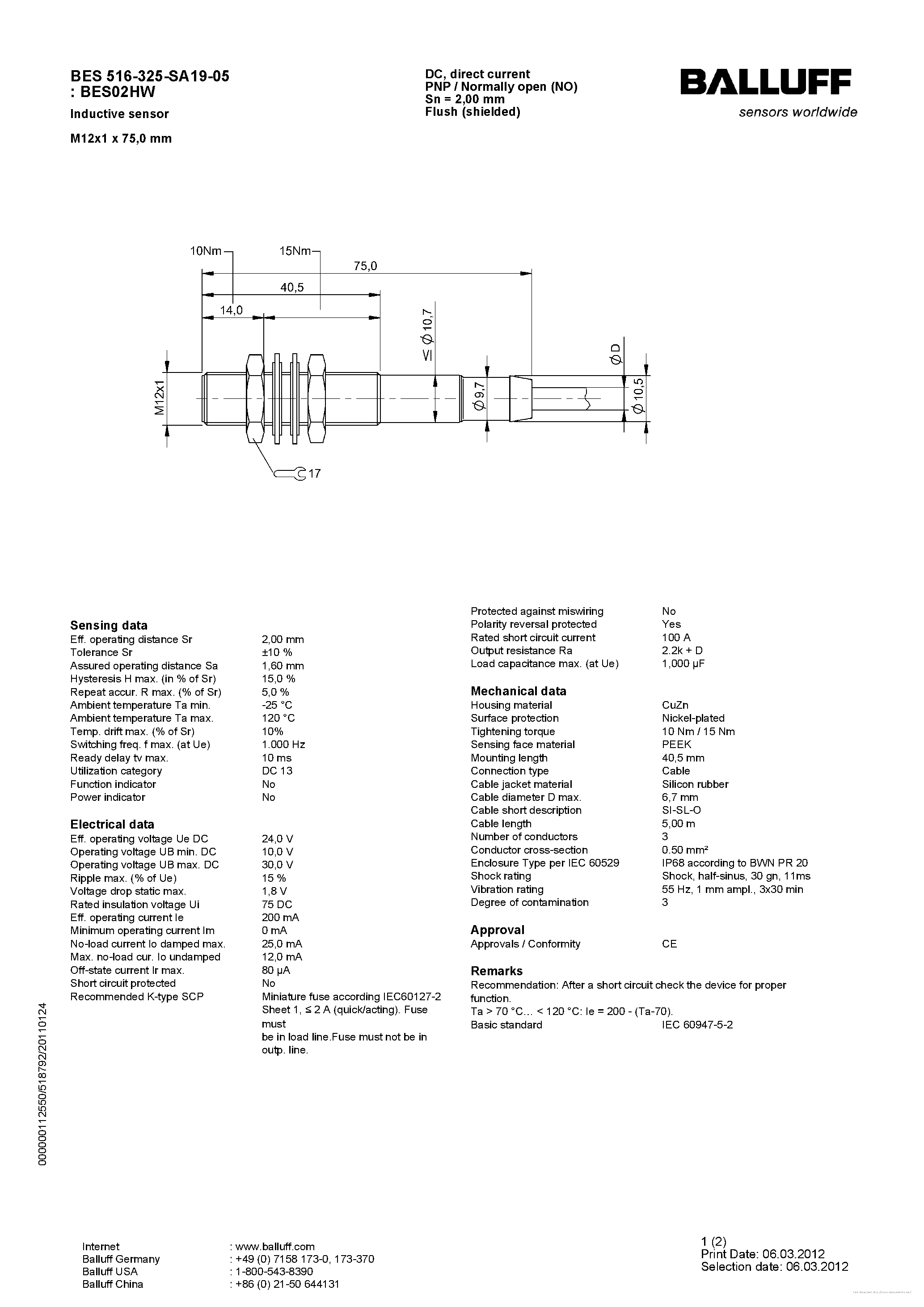 Даташит BES516-325-SA19-05 - страница 1