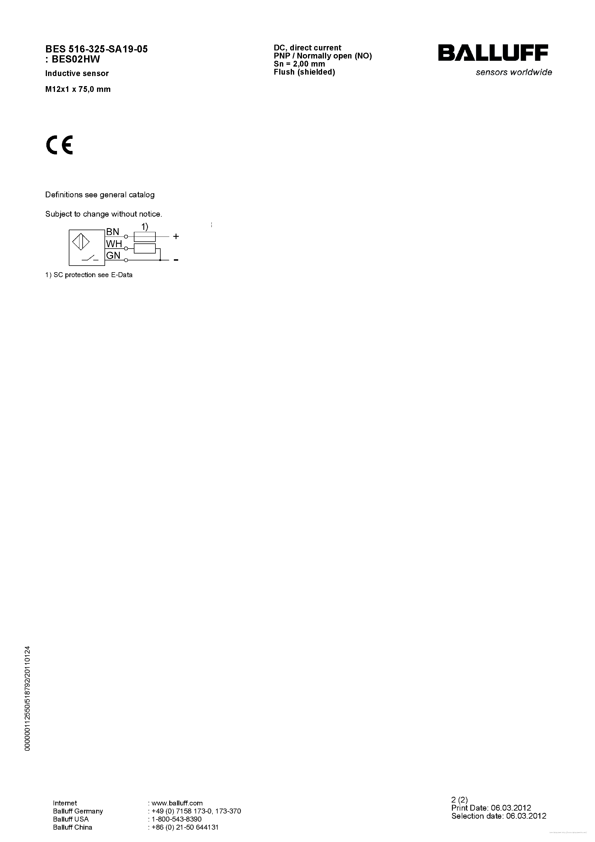 Даташит BES516-325-SA19-05 - страница 2
