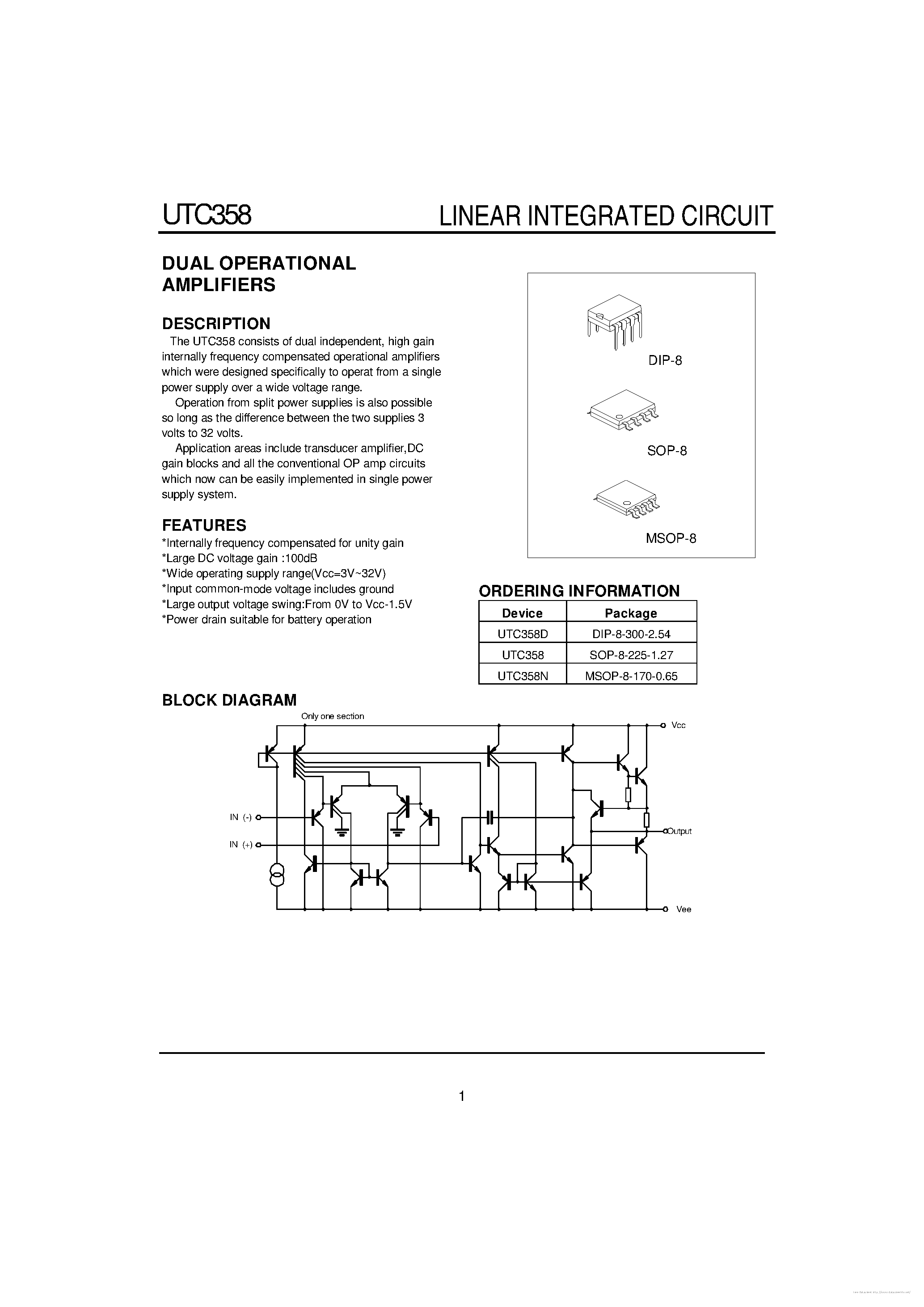 Даташит UTC358 - страница 1