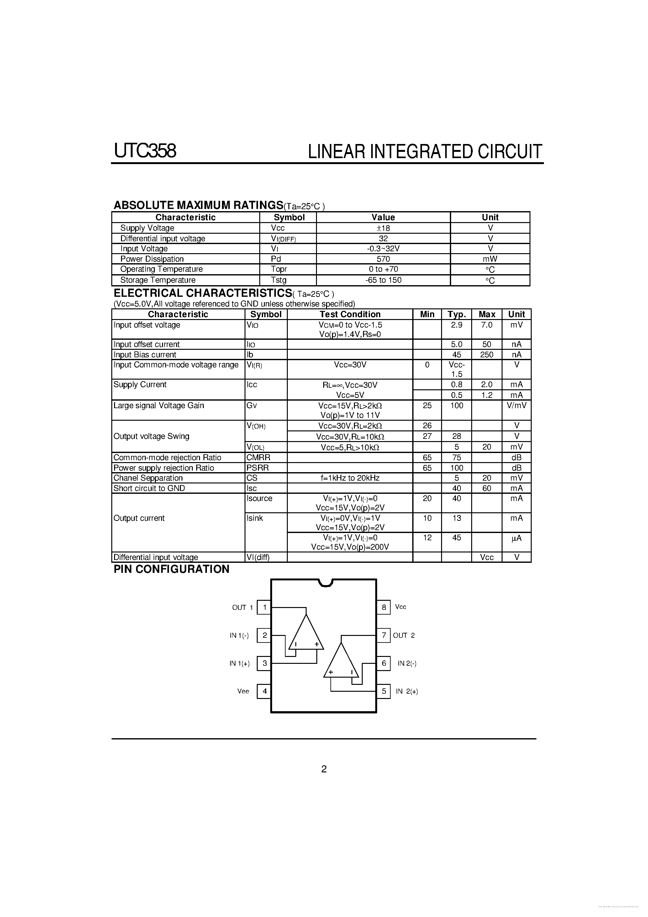 Даташит UTC358 - страница 2