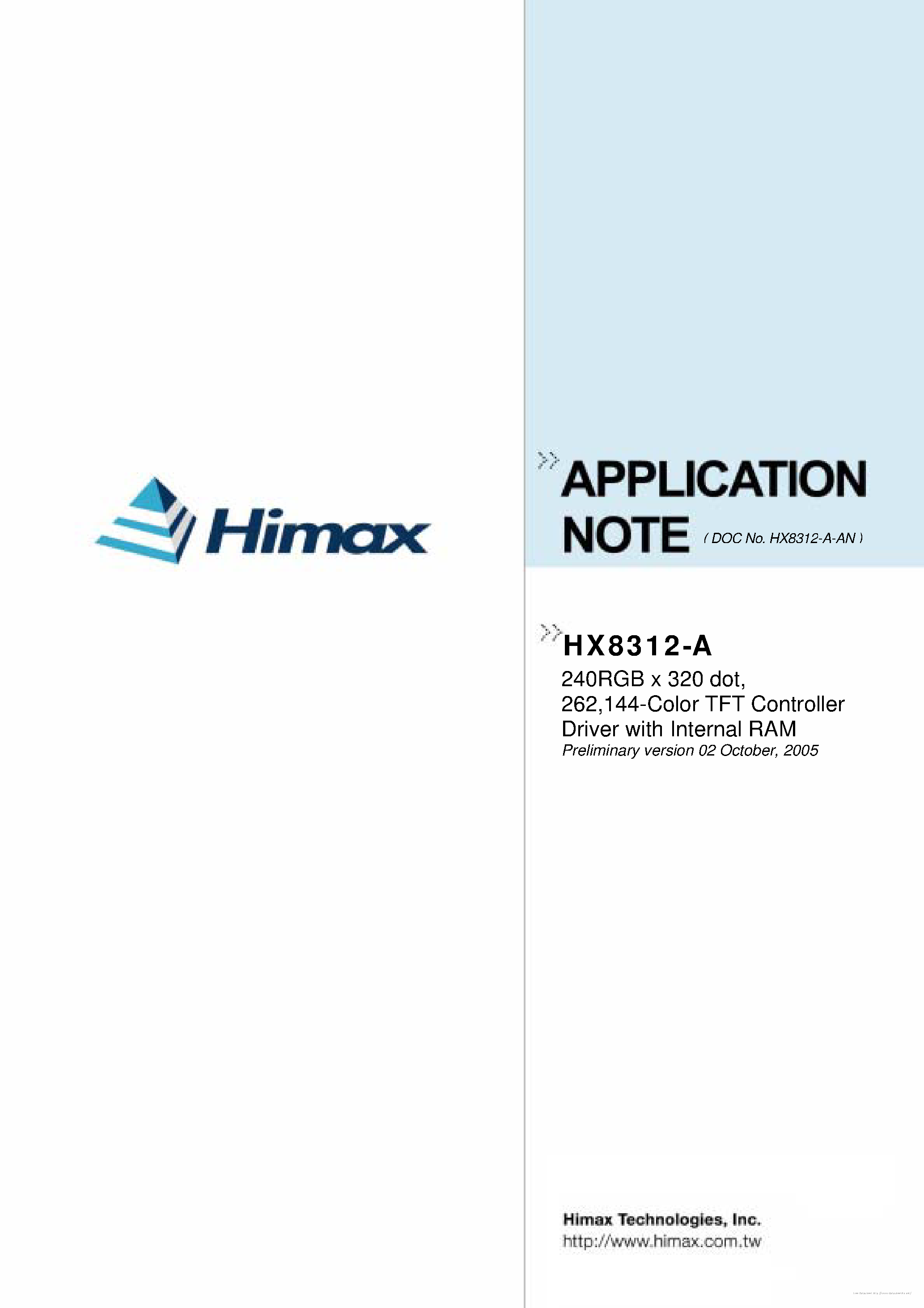 Datasheet HX8312-A page 1 Datasheet HX8312-A - page 1