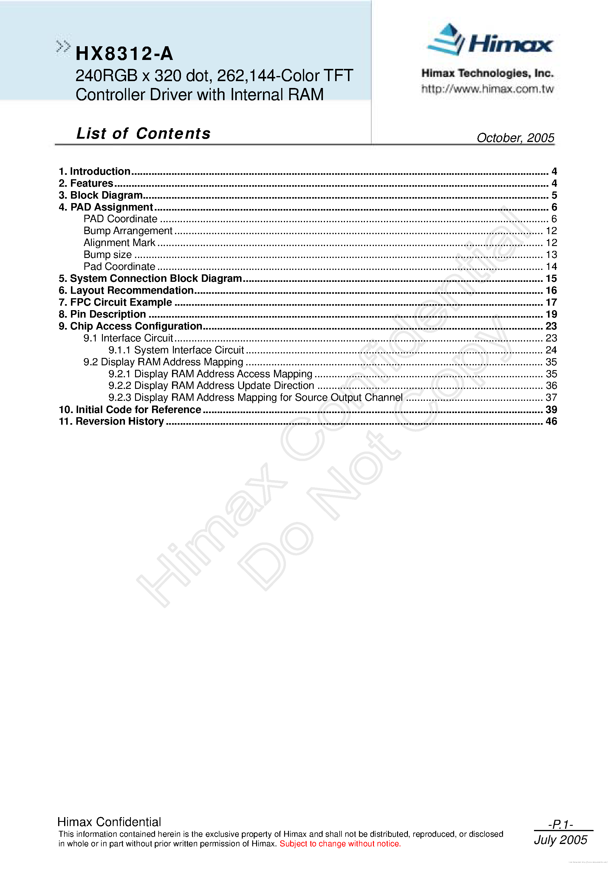 Datasheet HX8312-A page 2 Datasheet HX8312-A - page 2