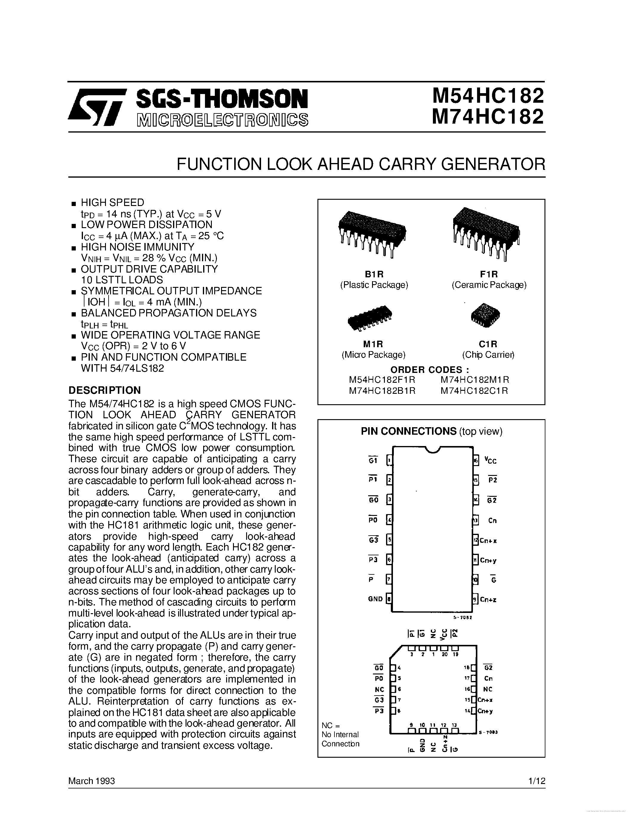Datasheet SN74HC182 page 1 Datasheet SN74HC182 - page 1