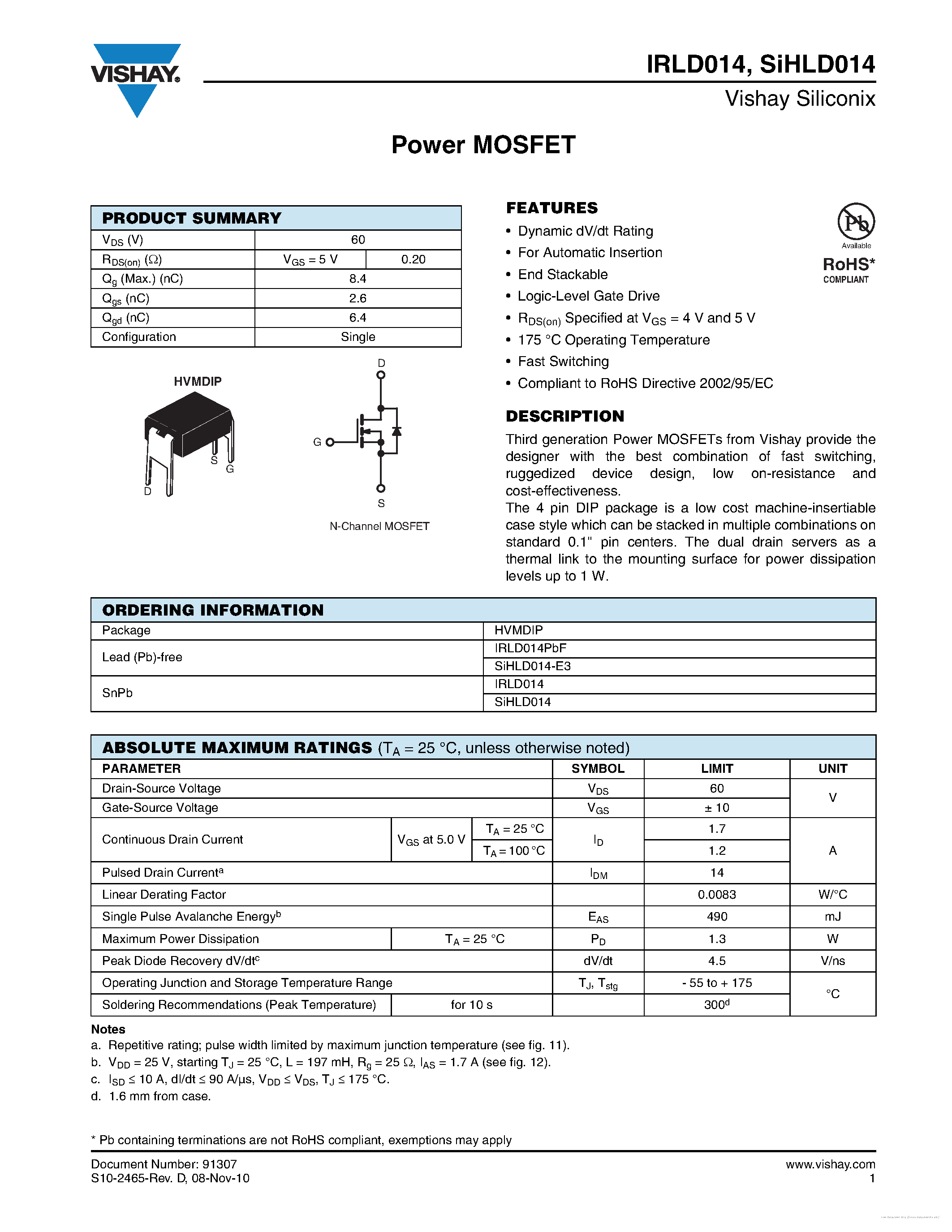 Datasheet IRLD014 - page 1