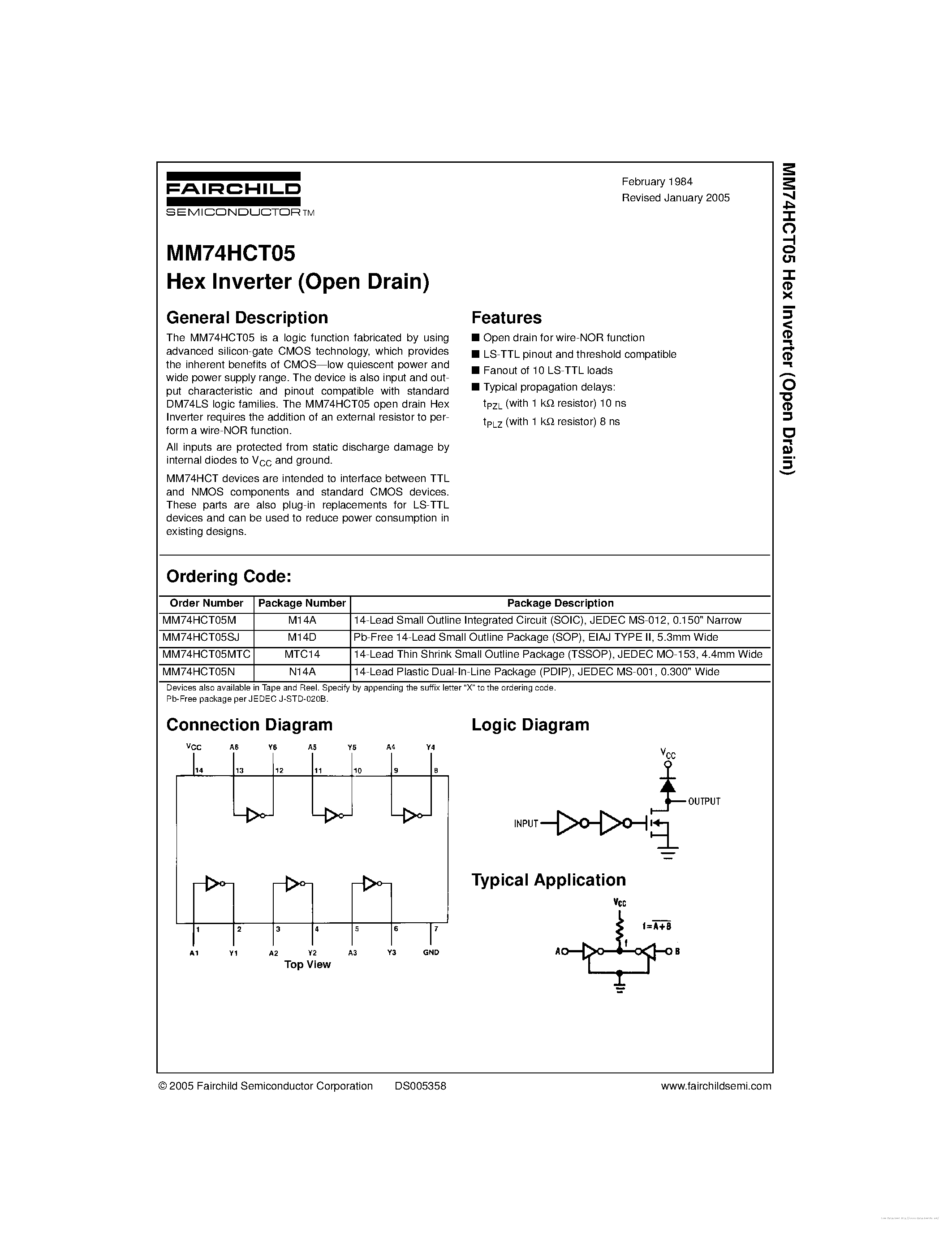 Datasheet 74HCT05 page 1 Datasheet 74HCT05 - page 1