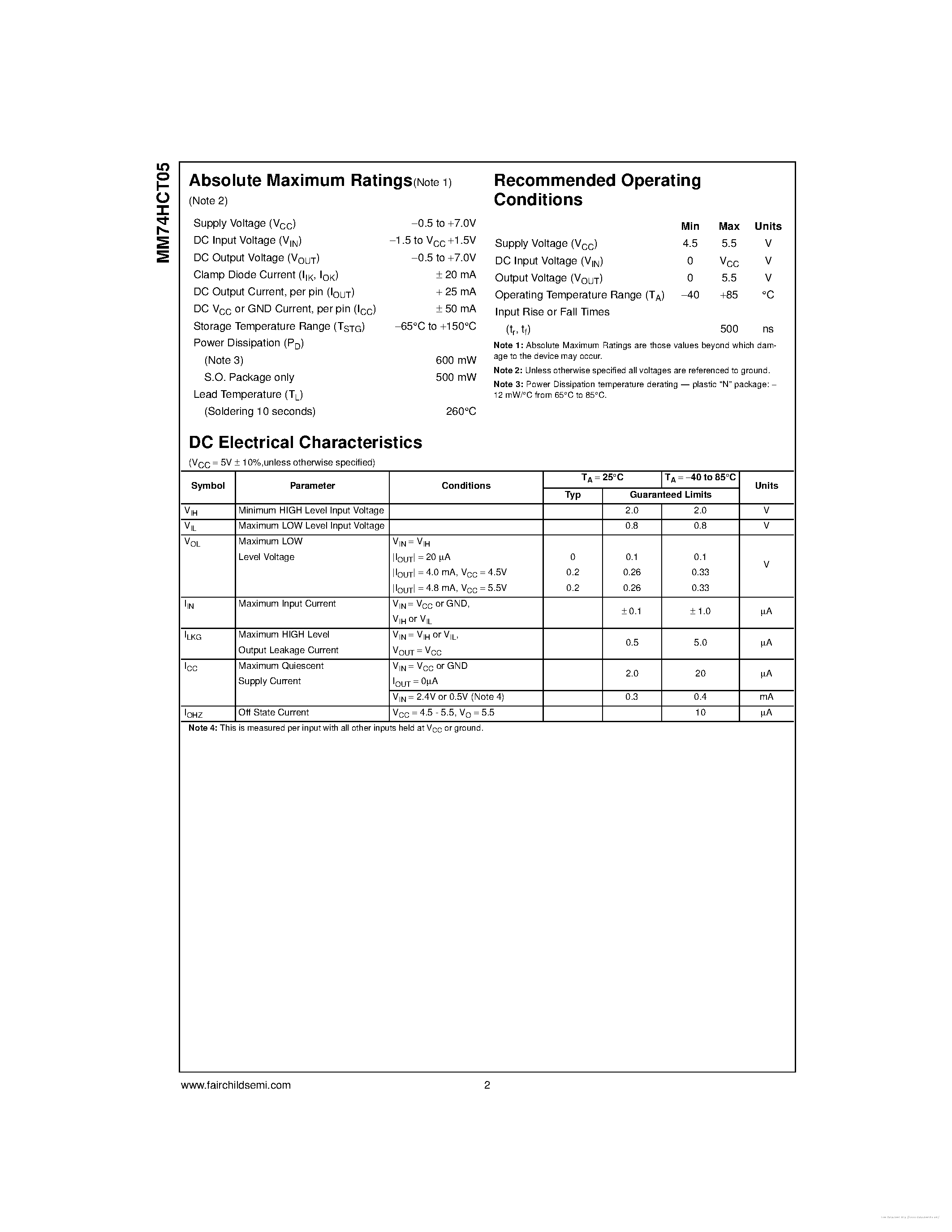 Datasheet 74HCT05 page 2 Datasheet 74HCT05 - page 2