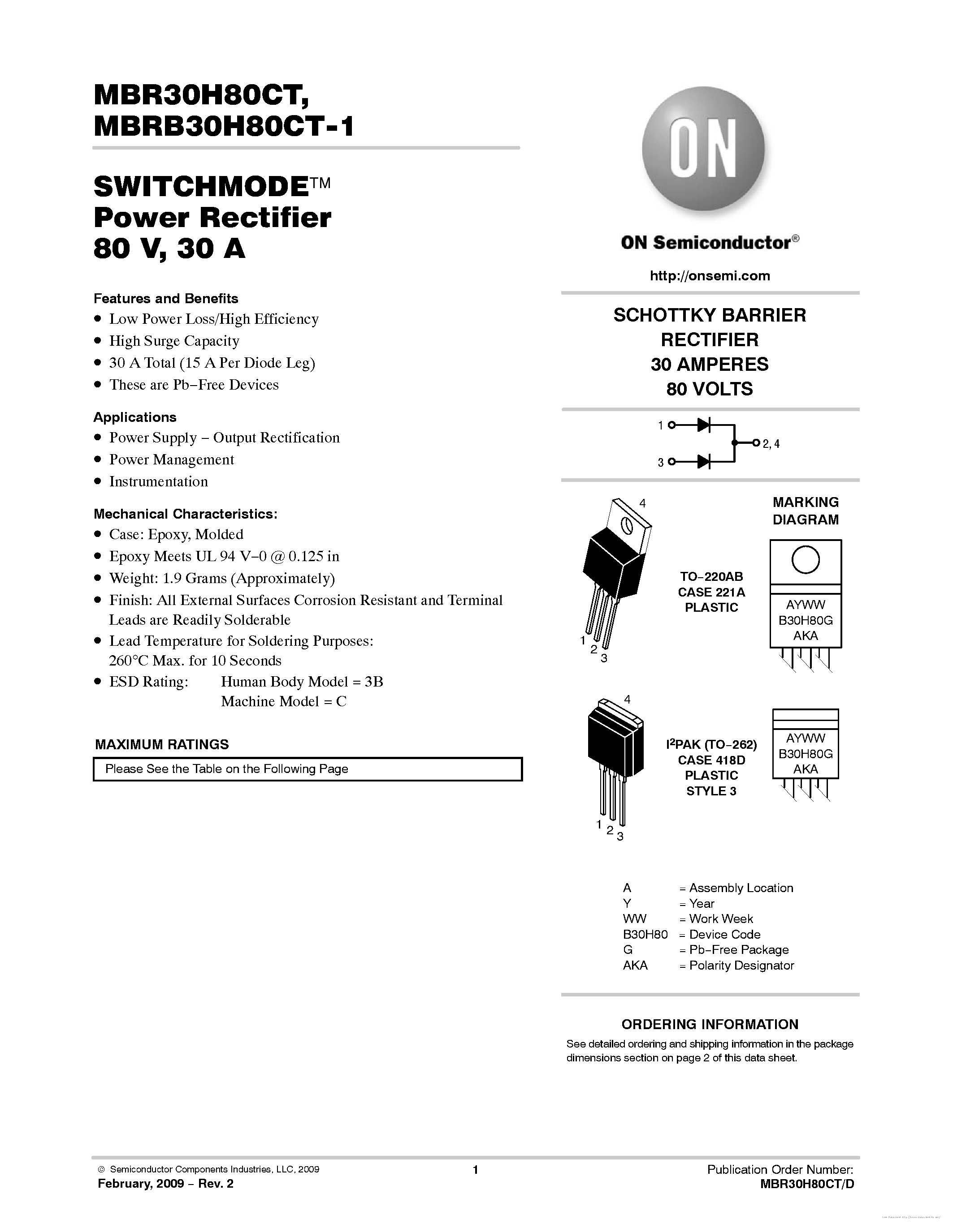 Datasheet MBR30H80CT - page 1