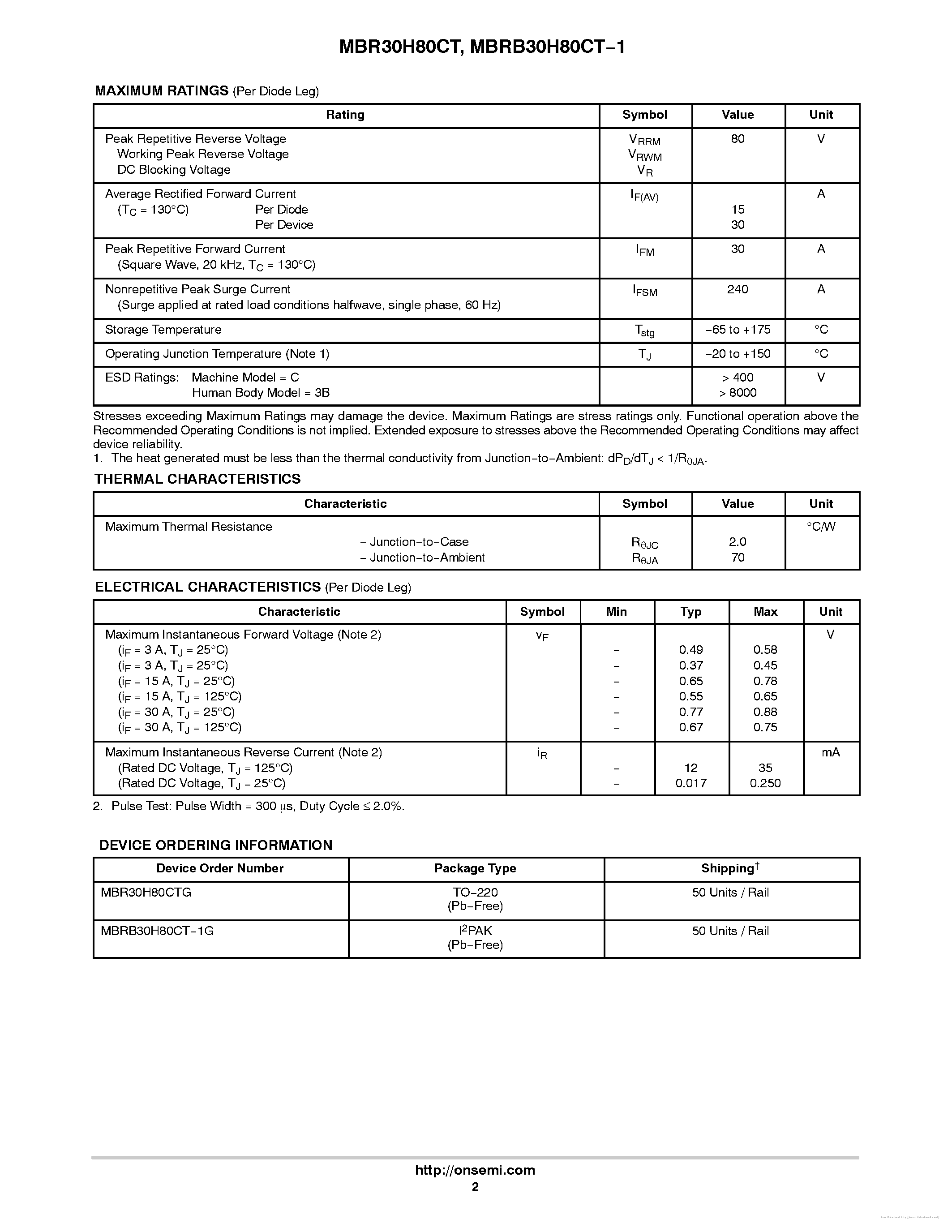 Datasheet MBR30H80CT - page 2