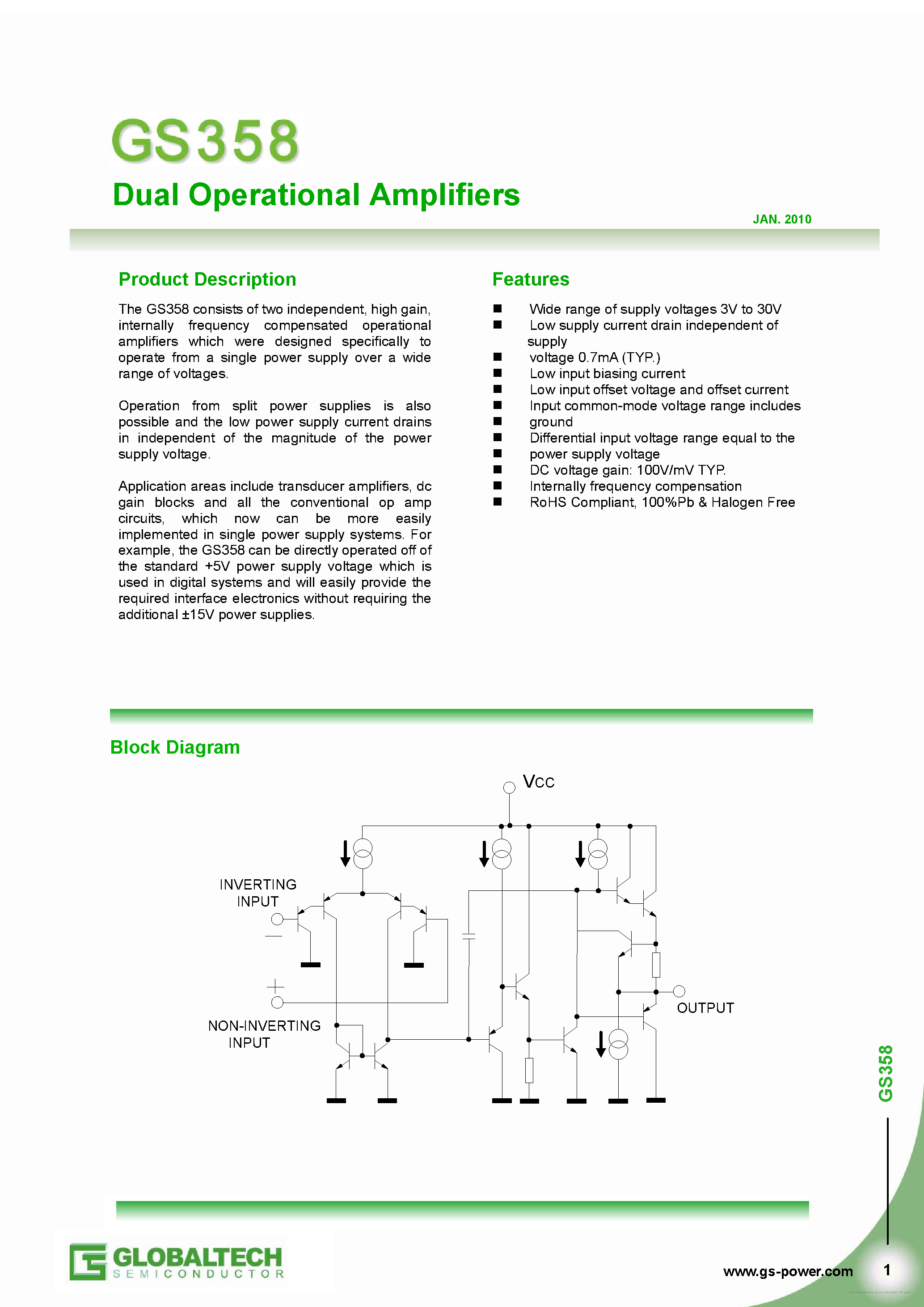Даташит на микросхему GS358 страница 1 Даташит GS358 - страница 1