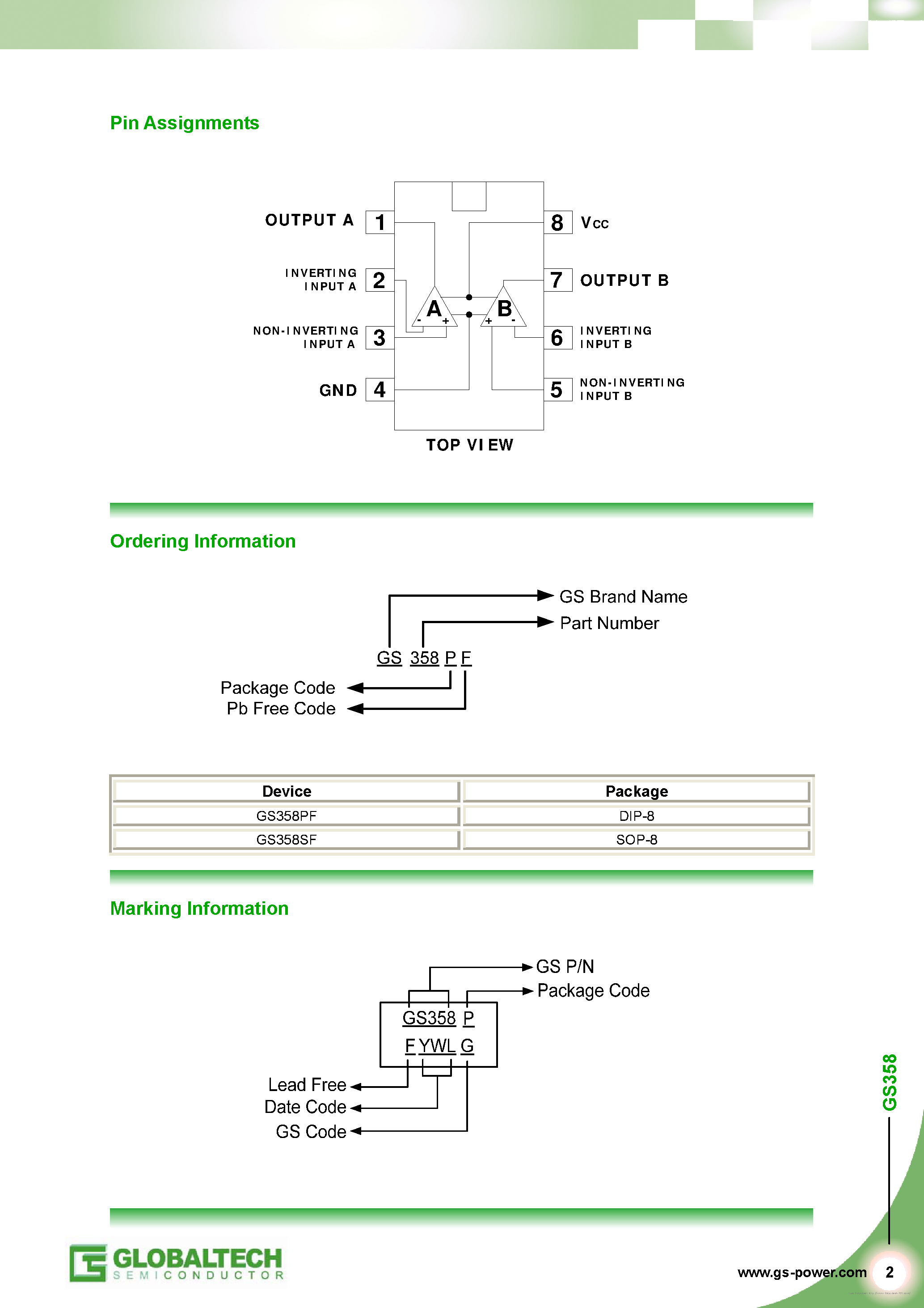 Даташит на микросхему GS358 страница 2 Даташит GS358 - страница 2