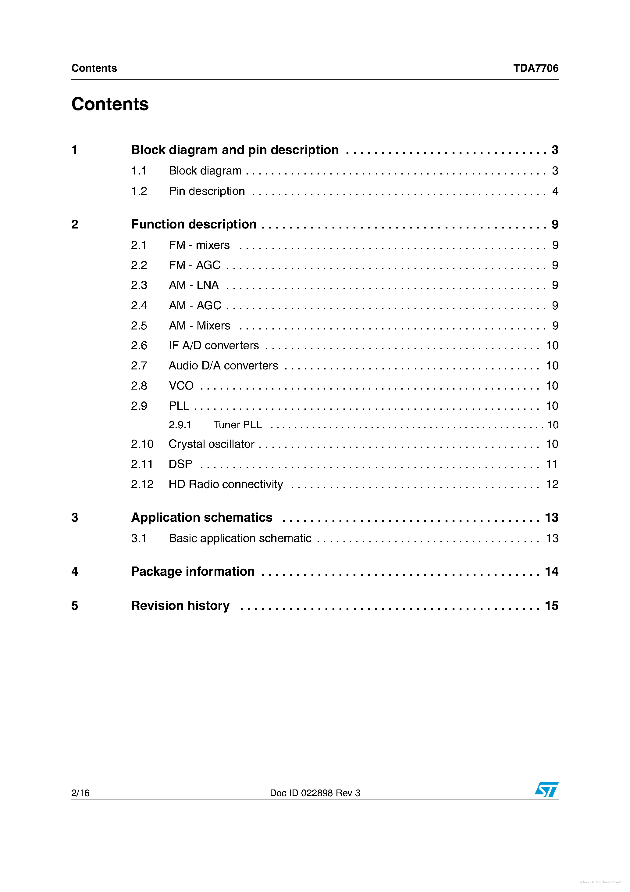Datasheet TDA7706 page 2 Datasheet TDA7706 - page 2